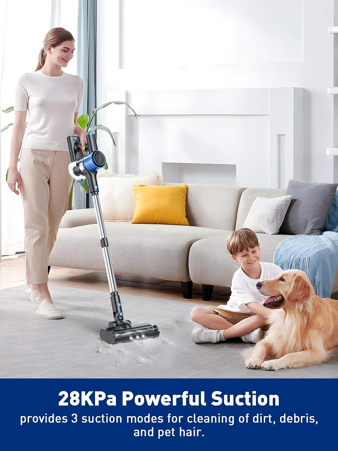SINCHER Cordless Vacuum Cleaner, 28Kpa Stick Vacuum with LED Display & 3 Cleaning Modes, 40-Minute Runtime & Detachable Battery, Lightweight Vacuum Cleaner for Home Hardwood Floors Carpets - الصورة 2