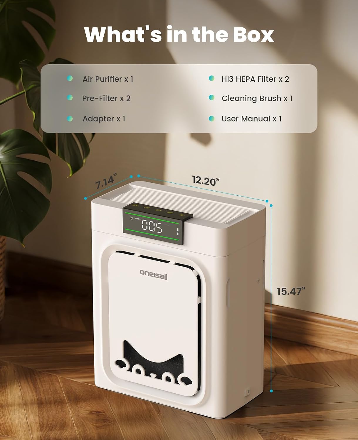 Oneisall Air Purifier Washable HEPA Filter for 2200Ft² Large Room PP02 - الصورة 8