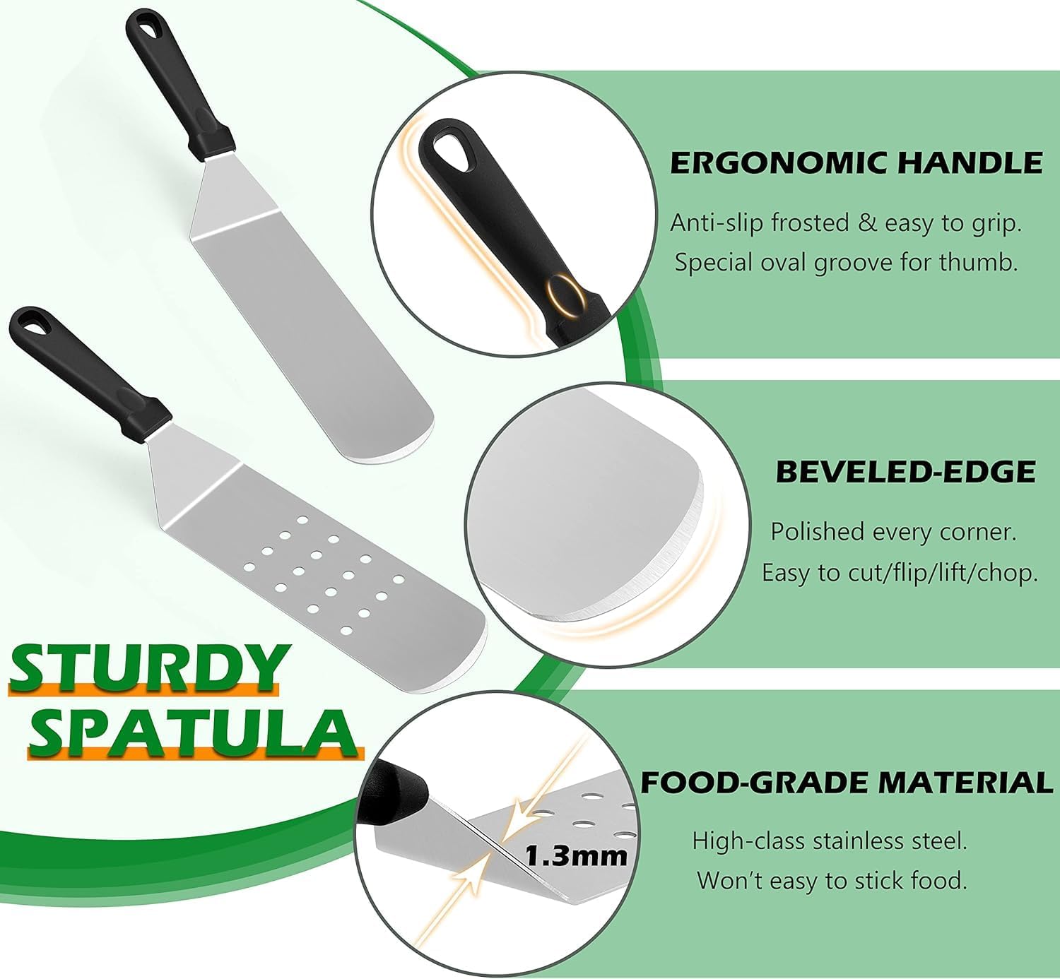 E-far Griddle Accessories Kit of 27, Teppanyaki Tools for Flat Top Cooking Grilling Camping, Stainless Steel Melting Dome, Metal spatulas, Bacon Press for Outdoor BBQ, Heavy Duty & Dishwasher Safe - الصورة 3