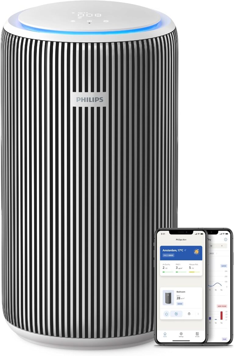 Philips Air Purifier, For Rooms Up To 135m², 520m³/h CADR, Sleep Mode | 3200 Series, Connected to Air+ App, AeraSense Technology, 1 Year HEPA & Active Carbon Filter Life, Silver/White, AC3220/10