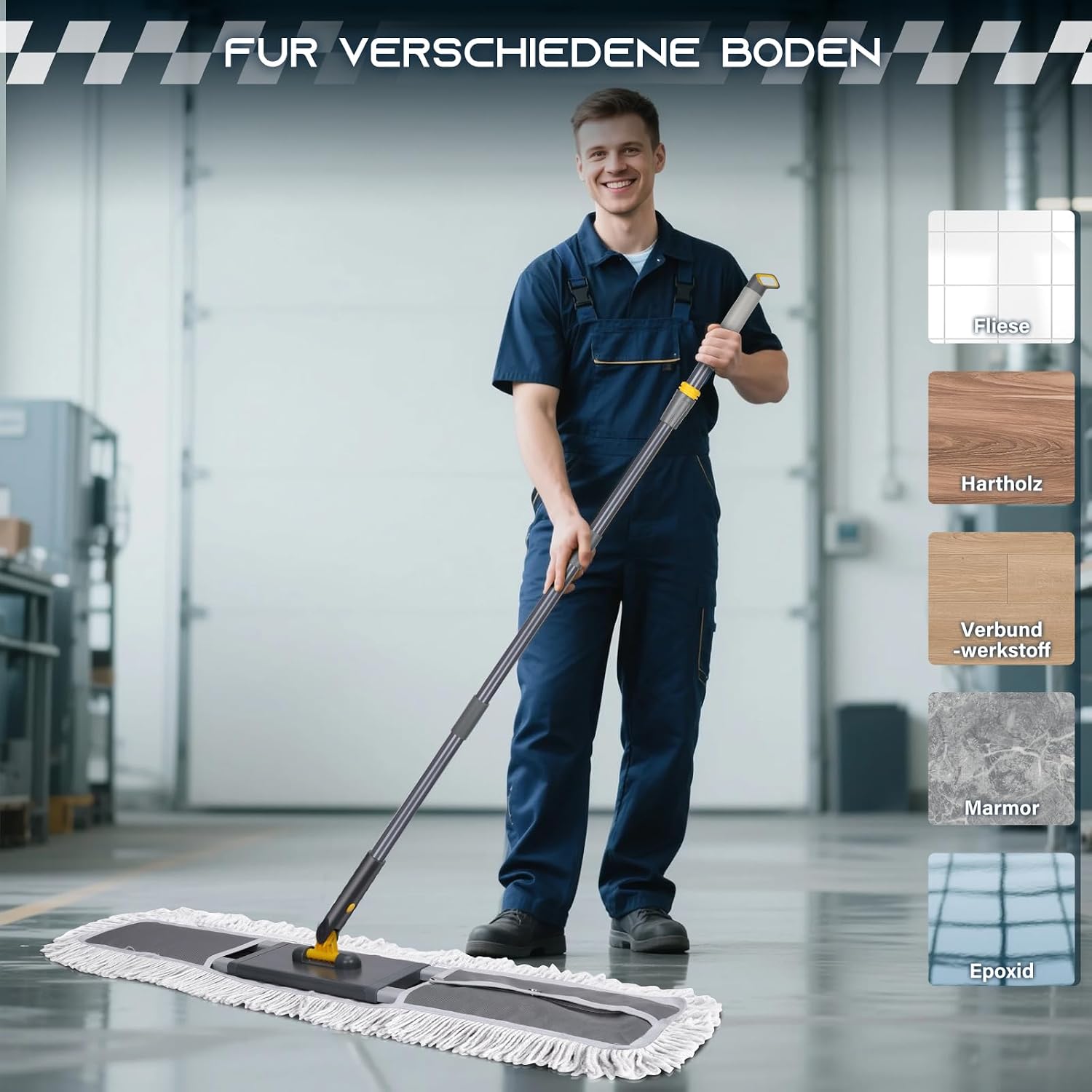 Large Flat Mop, Telescopic Handle Cleaning Mop - الصورة 9