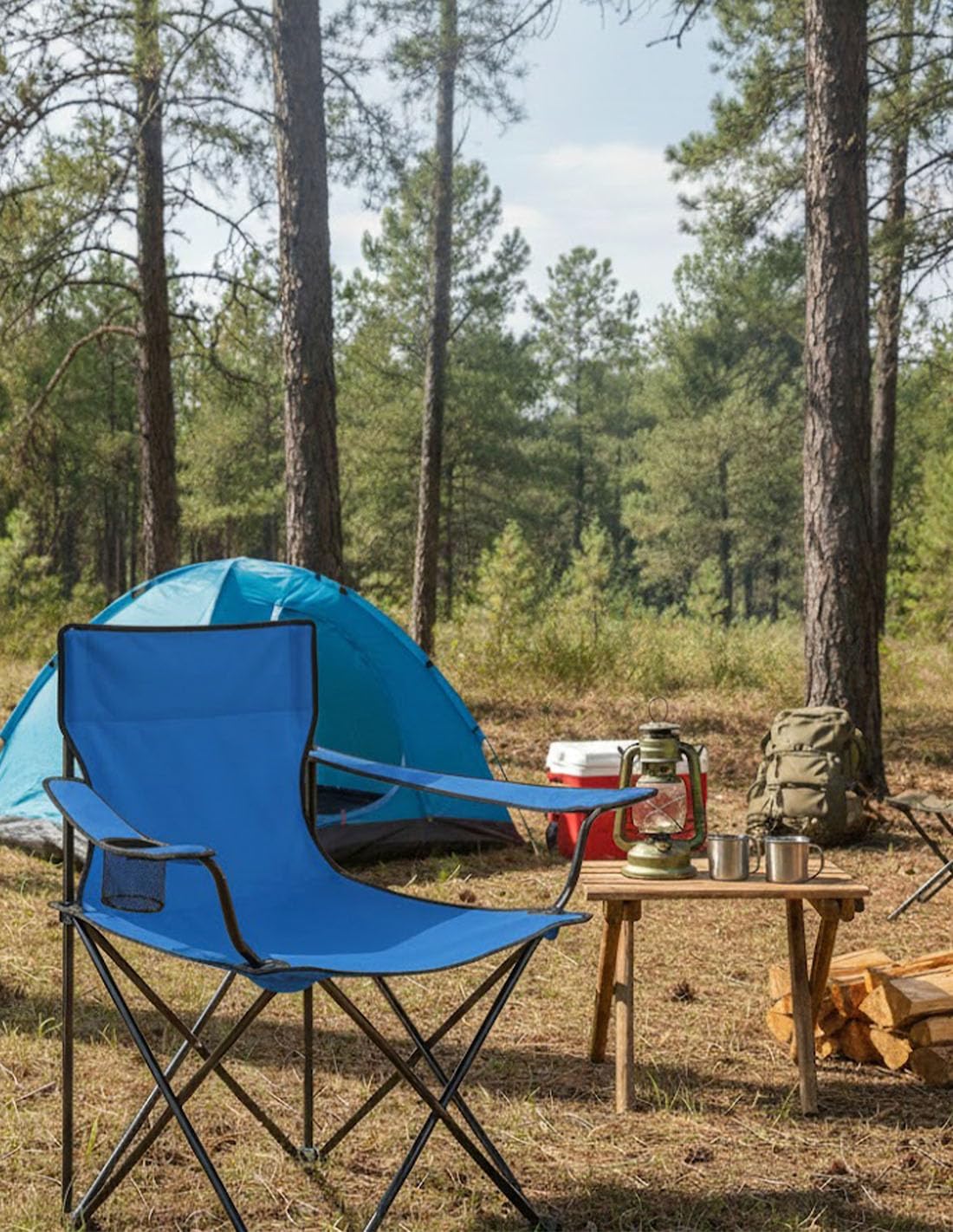Jardin202 - Folding Steel Camping Chair with Armrests and Cover with Handles - 80 x 80 x 50 cm, Water Resistant - Ideal for Outdoor | Unit (Blue) - الصورة 2