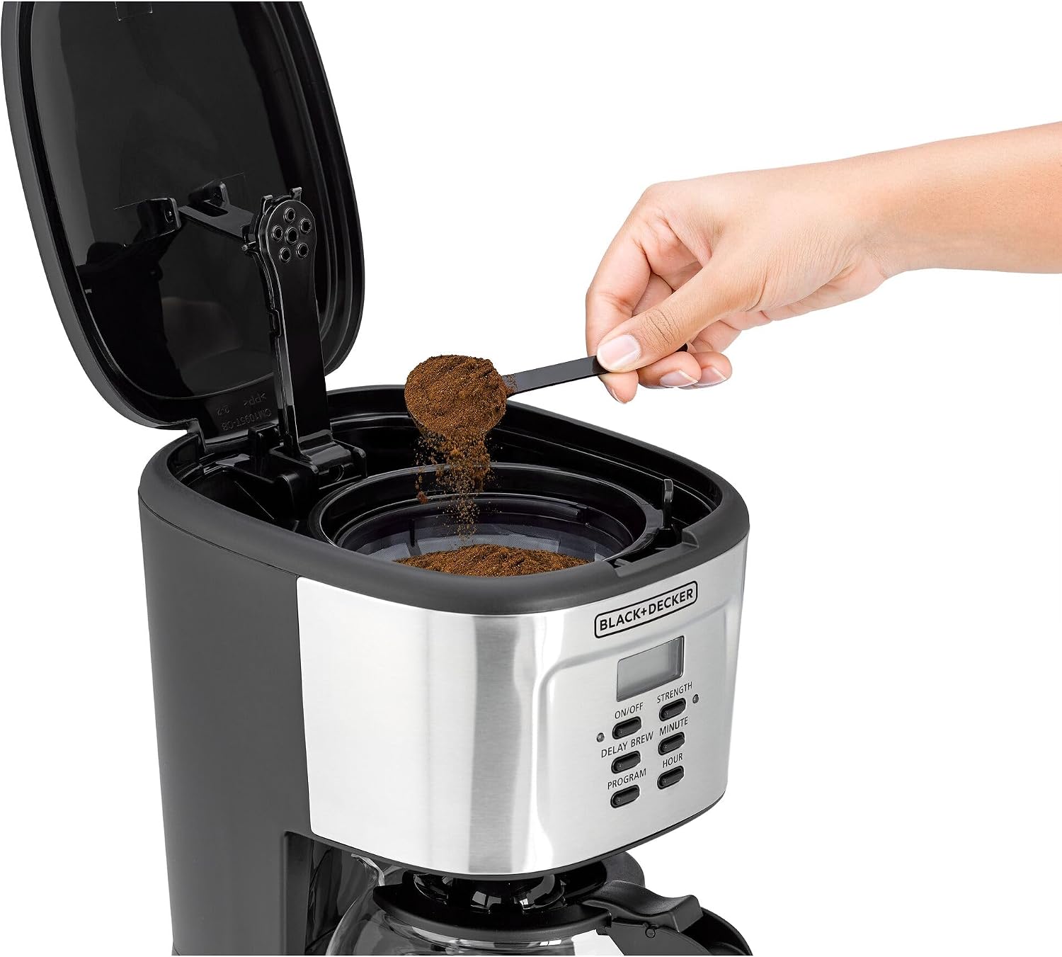 BLACK+DECKER 12-Cup Coffee Maker, 900W Programmable Drip Coffee Machine, 1.5L Glass Carafe, 24-Hour Timer, Keep Warm Function, LCD Display, Auto Shut-Off, Boil Dry Protection, Black - DCM85-B5 - الصورة 3