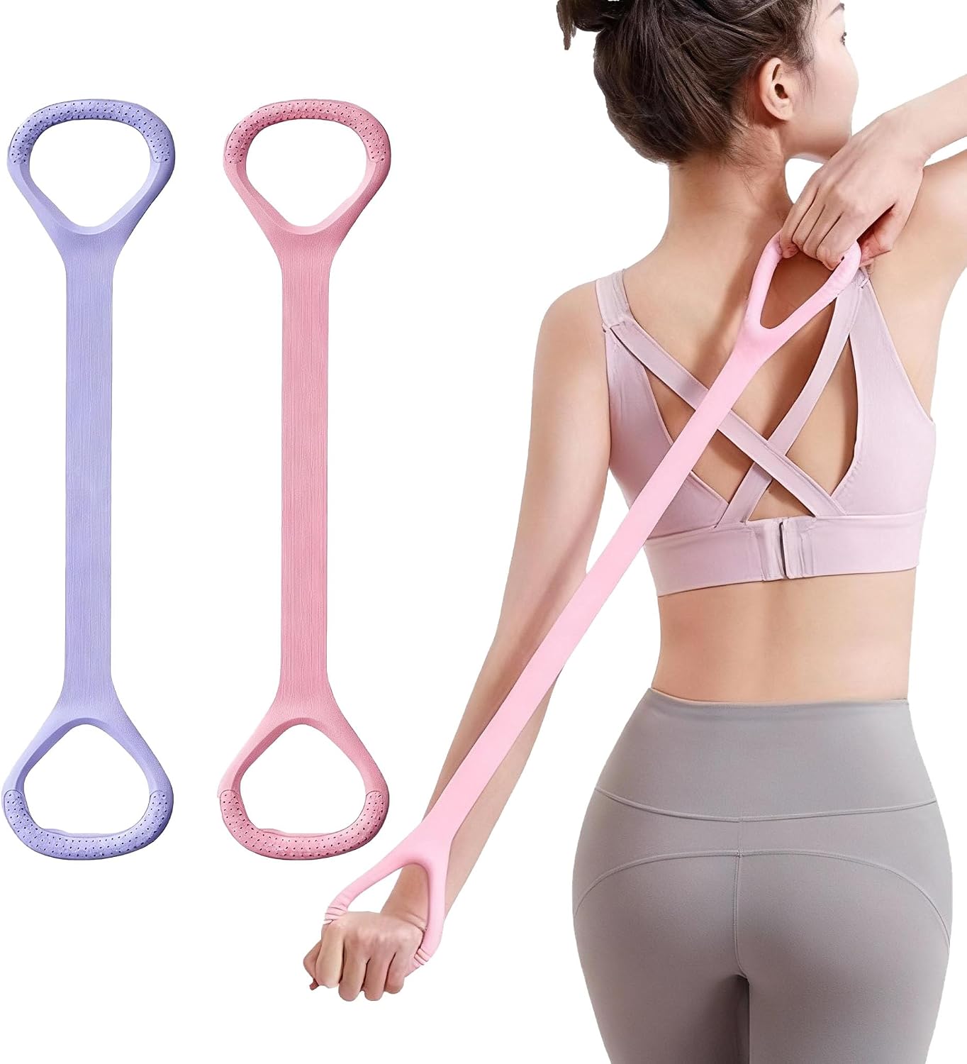 2 Pcs Resistance Band, Home Stretching and Strength Training Equipment, Suitable for Upper Body Stretching, Arm, and Shoulder Exercises (Pink and Purple)