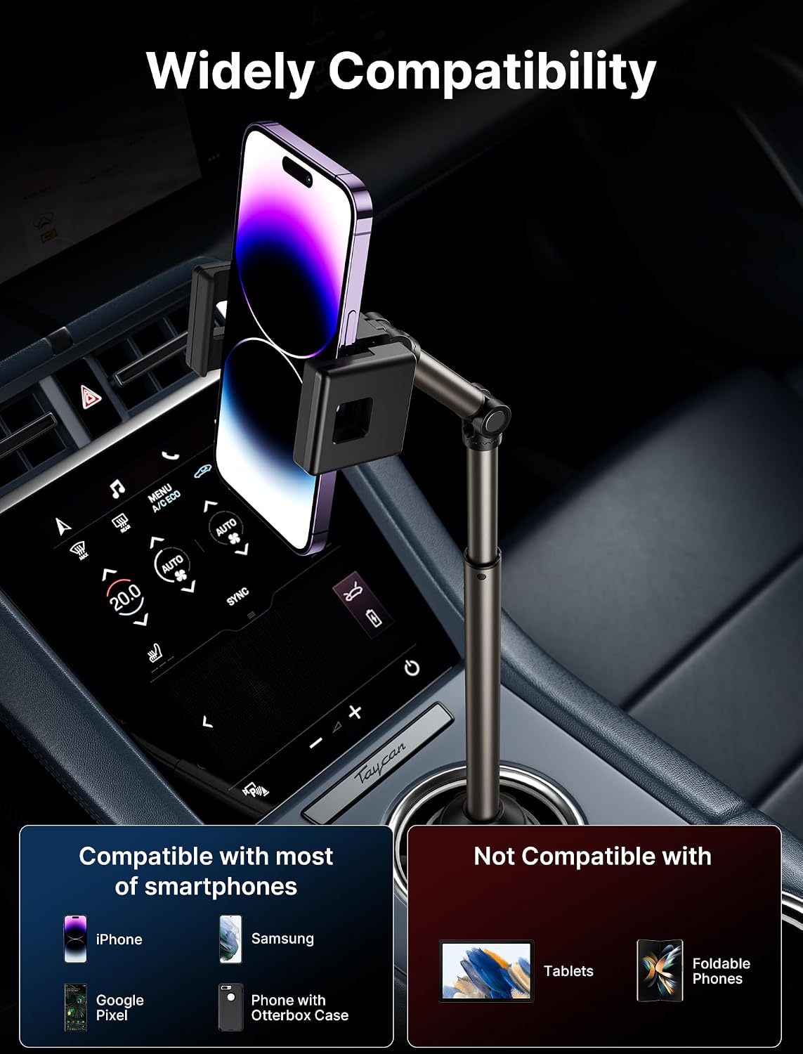JSAUX Car Cupholder Phone Mount - Metal Long-Arm Ultra Stable Phone Holder for Car Cupholders - Adjustable for iPhones, Samsung, Google - الصورة 7