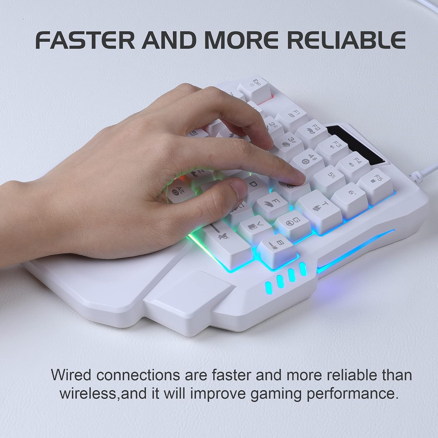 One Handed Gaming Keyboard, Small Gaming Keyboard with Ergonomic Palm Rest, Mini Gaming Keypad, 35 Keys One-hand Wired Gaming Keypad Membrane Keyboard with LED for Gamer (White) - الصورة 8
