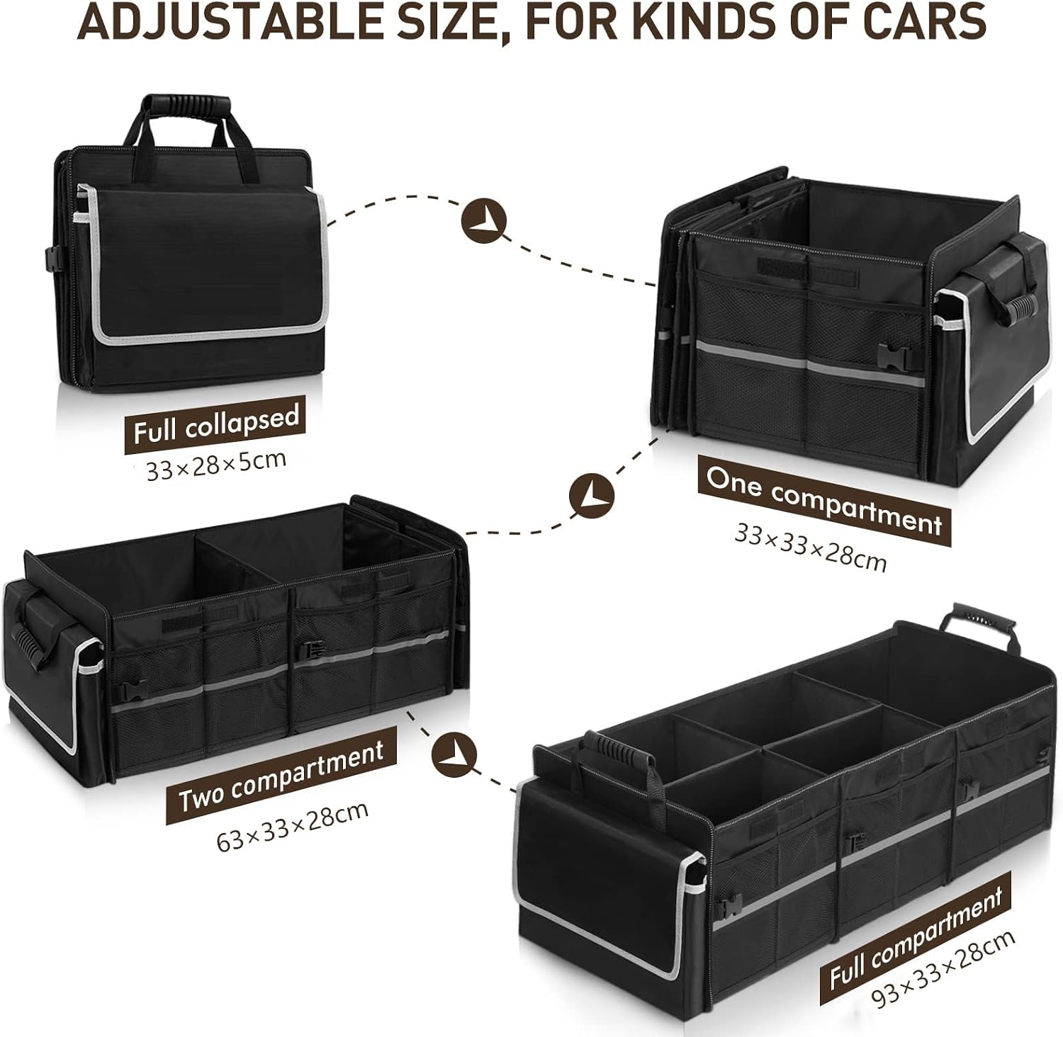 Car Trunk Organizer, Foldable Large Capacity Waterproof Storage Box with Lid, Expandable Multi-Compartment Pockets, Insulated Leakproof Cooler Bag, Adjustable Straps, for SUV Travel (Black) - الصورة 2