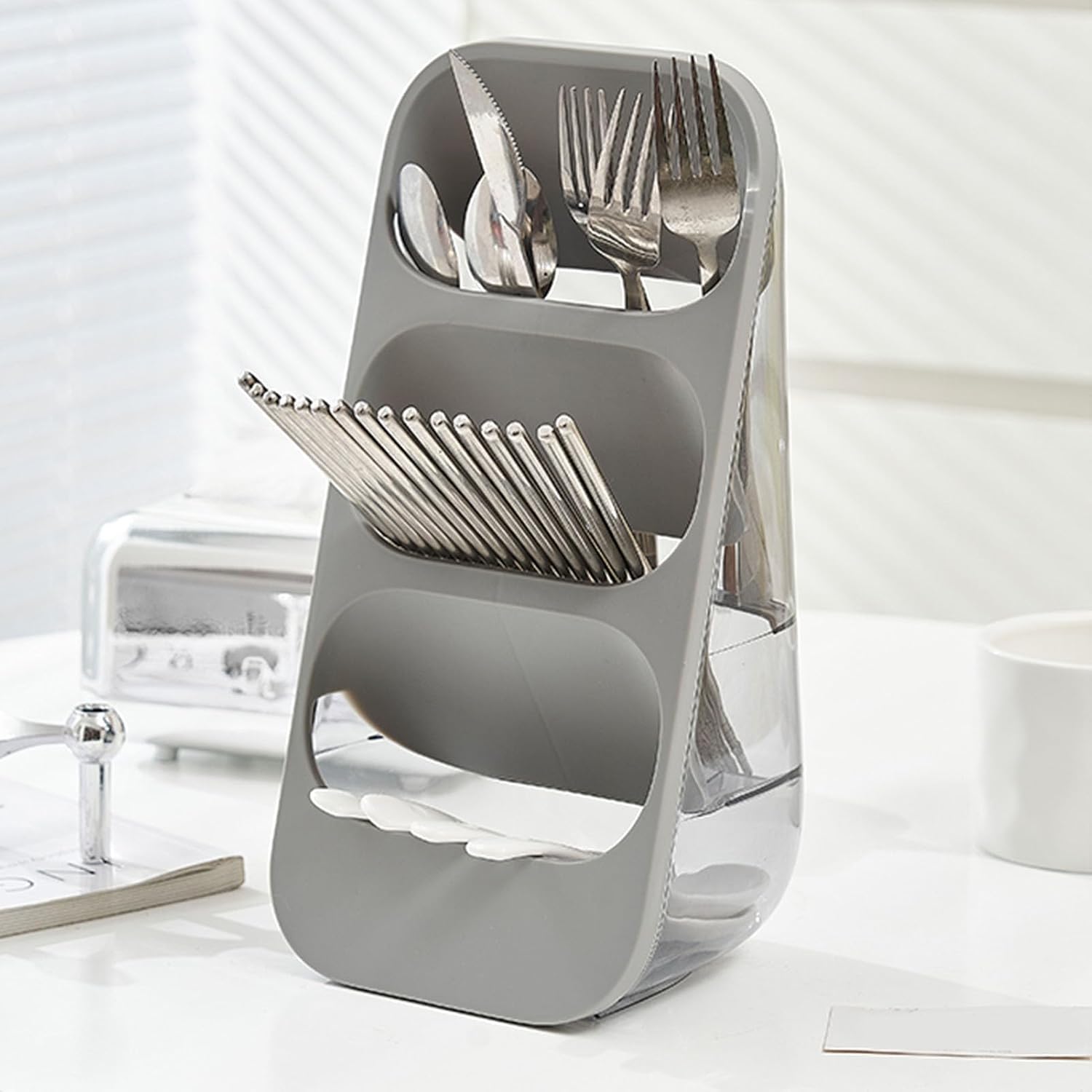 YelaJoy 3 Layer Slanted Utensil Holder, Chopstick Spoon Draining Rack for Kitchen Counter, Utensil Organizer Basket for Home Kitchen - الصورة 3