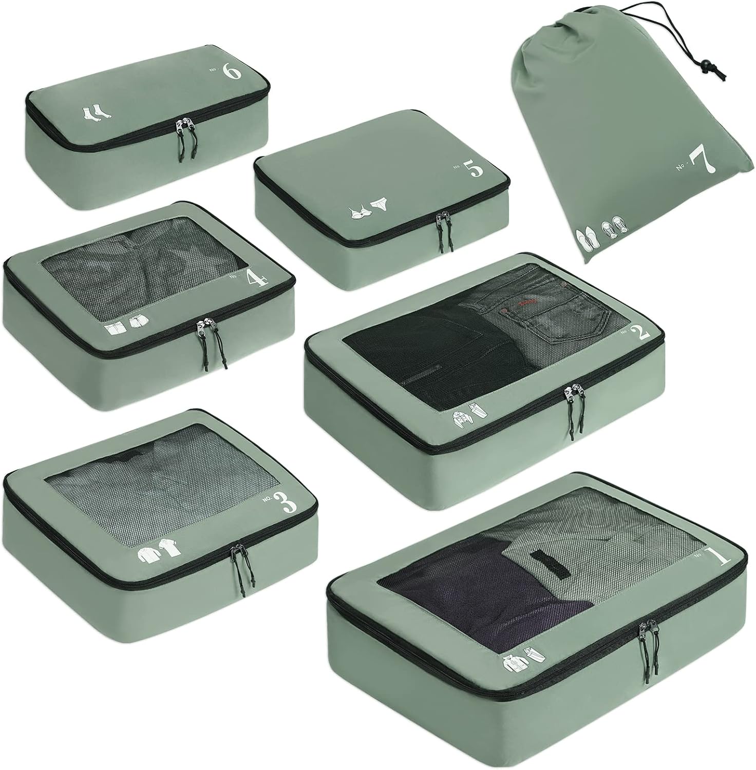 ECOHUB 7 Pcs Set Travel Luggage Organiser, Packing Cubes Suitcase Packing Bags with Clothes Storage Bag Shoes Bag Toiletry Bag Laundry Bag Underwear Bag, Eco Friendly Travel Accessories Travel Pouch