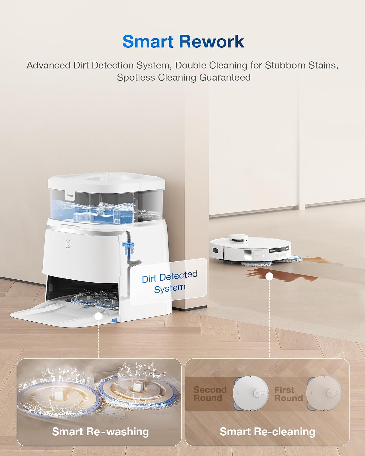 ECOVACS DEEBOT T30 PRO OMNI Robot Vacuum Cleaner with Mop Function, TrueEdge Mopping, Zero Tangle Brush, 11,000 PA Suction Power with Hot Water and Smart Rewash,white - الصورة 8