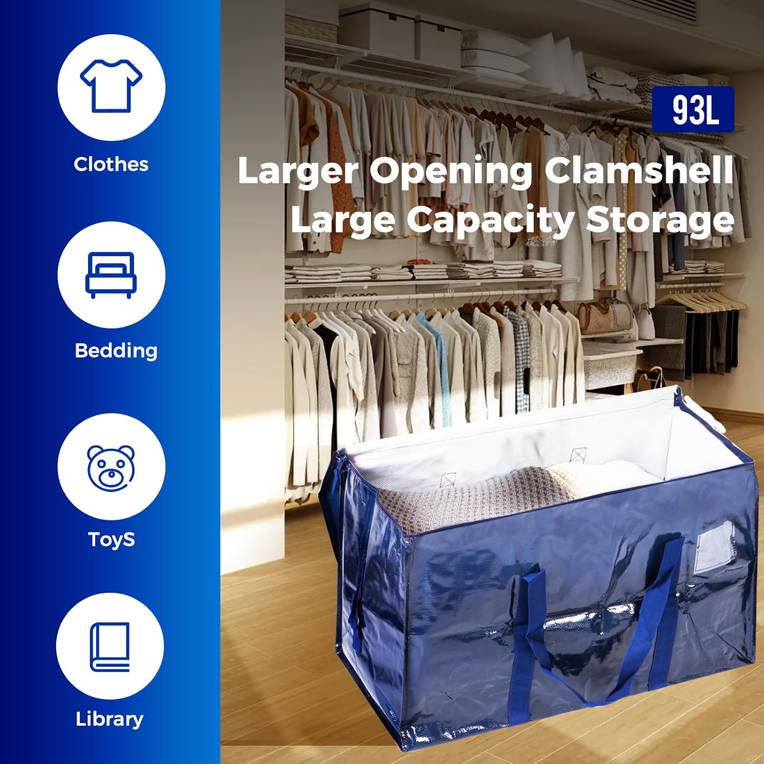 Moving Bags 93 L, 4-Pack Storage Bags with Zipper, Moving Bags Heavy Duty Extra Large, Moving Supplies, Blue Packing Bags, Foldable Duffle Bag for Travel College Dorm or Christmas Tree Bag - الصورة 6