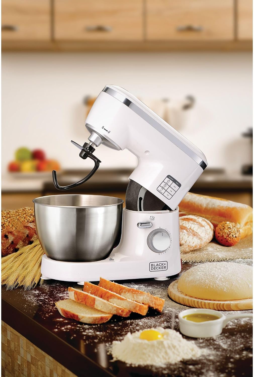Black & Decker Kitchen Stand Mixer Machine, 1000W Power, 4L Large Capacity, Stainless Steel Bowl, 6 Speed Settings for Perfect Baking Results, Easy Mixing & Kneading, 2 years warranty, SM1000-B5 - الصورة 5