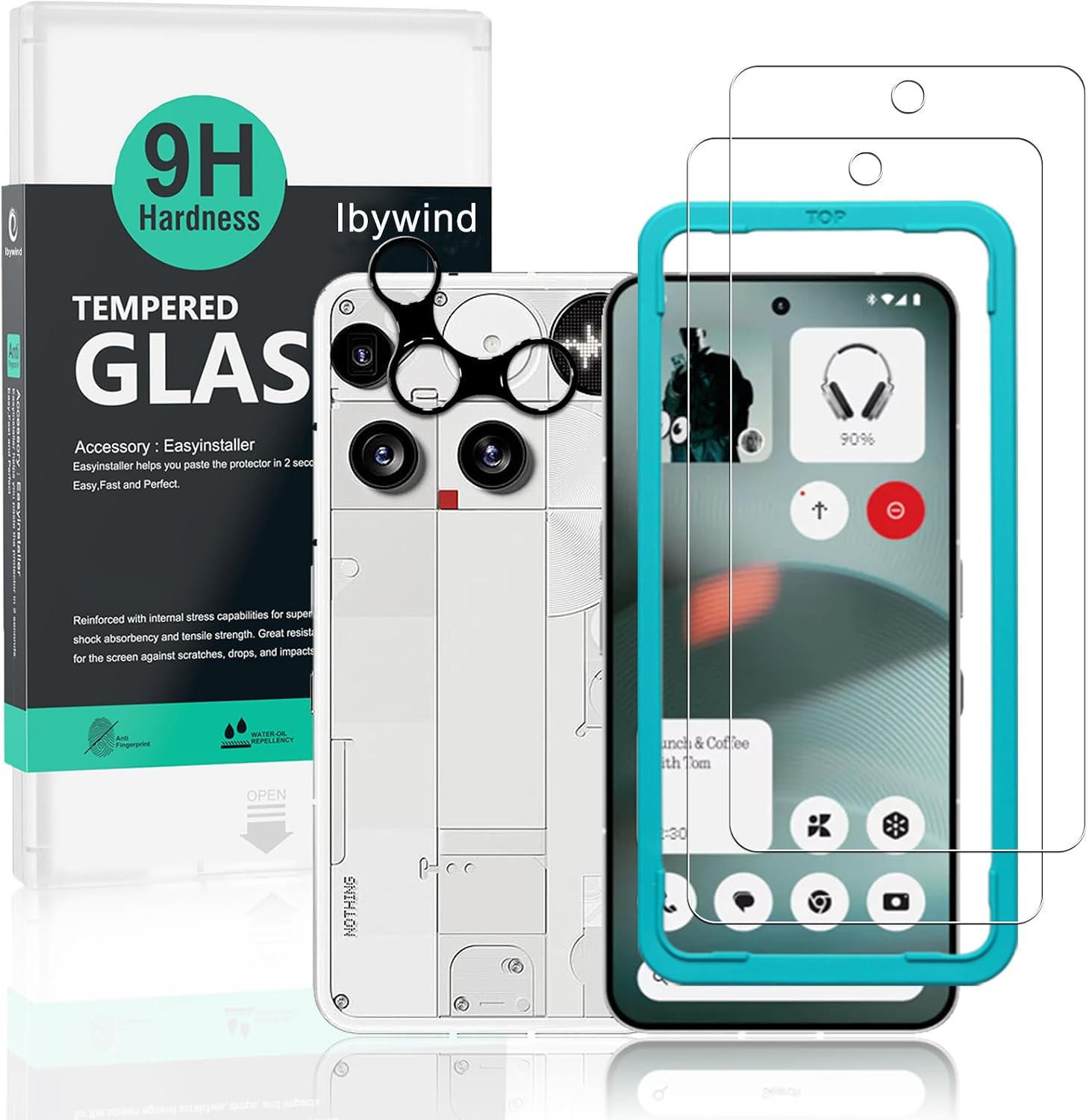 Ibywind for Nothing Phone (3) 5G Screen Protector,2-Pack,9H Hardness Tempered Glass with Camera Lens Protector,Easy Installation Tool,Bubble-Free,Fingerprint Unlock,Anti-Shatter,Anti-Scratch