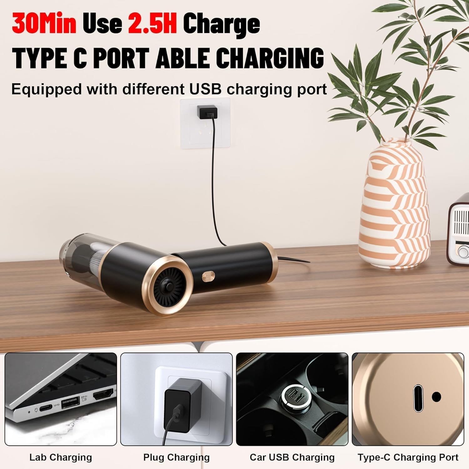 Cozylady Cordless Car Vacuum Cleaner, 30000PA High Power Handheld Vacuum, 4-in-1 Mini Vacuum & Air Duster Blower for Car, Home, Keyboard, Pet Hair - الصورة 3