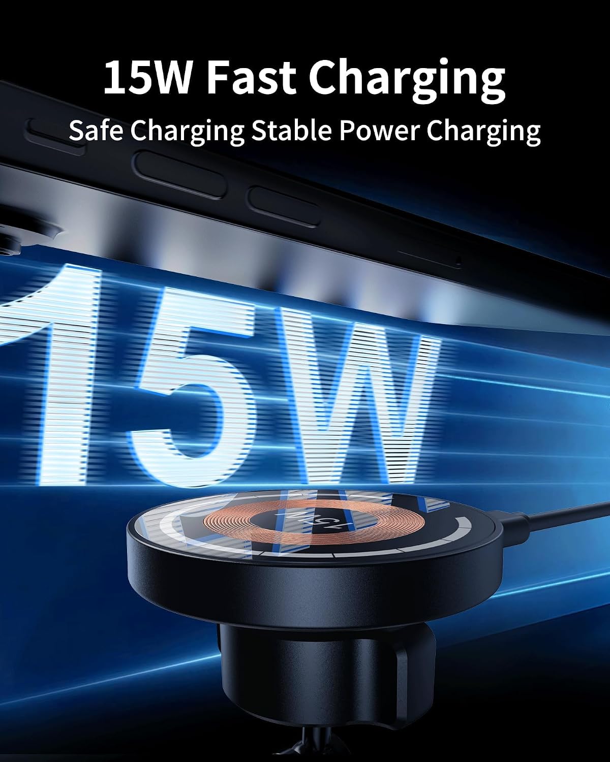 Magnetic Wireless Charger, 15W Fast Charging Mag-Safe Car Mount,Magnetic Car Phone Holder Mount, for iPhone 15, 14, 13, 12 and All Smartphones - الصورة 2