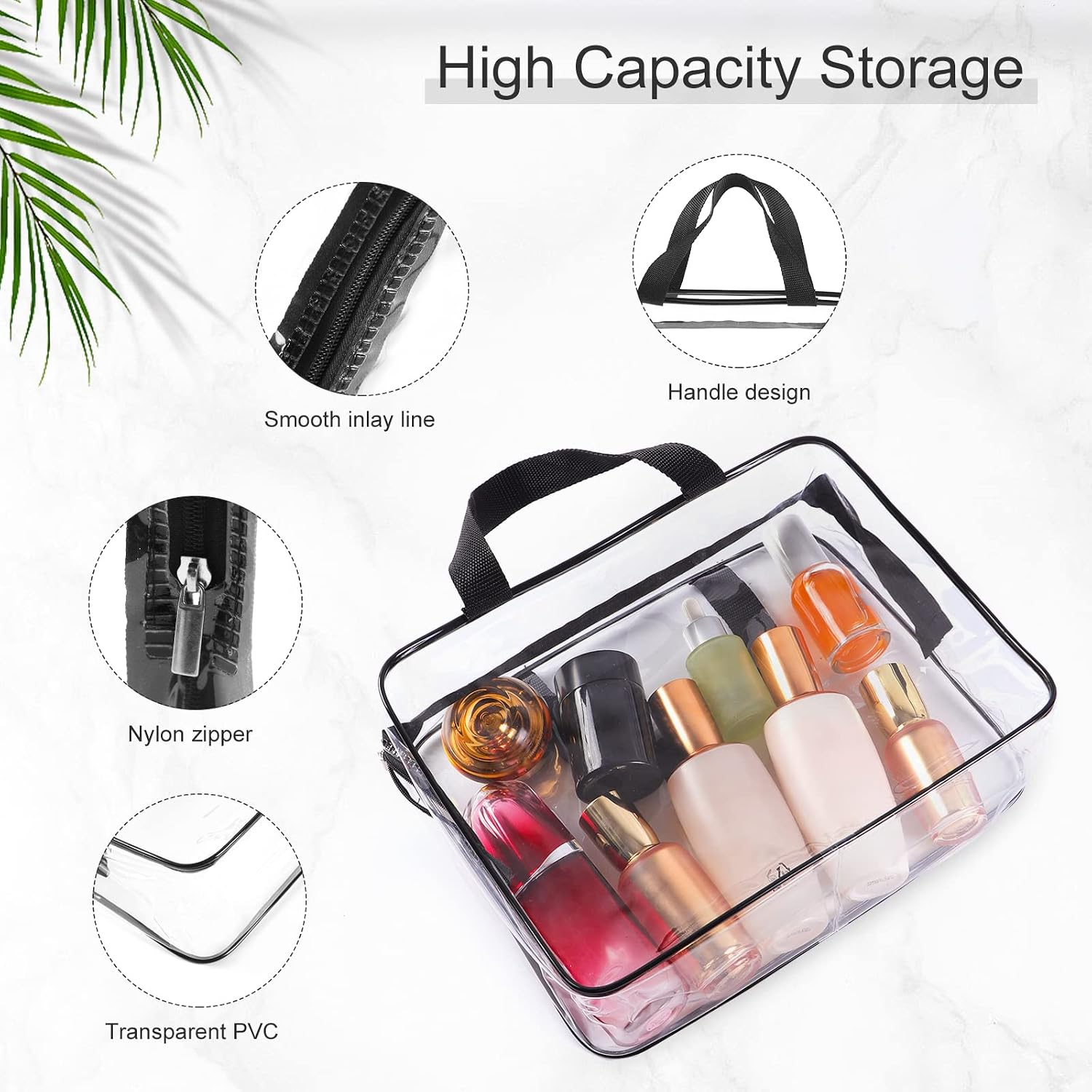 SKY-TOUCH 3-Piece Clear Cosmetic Bag Set, Portable Zippered Toiletry Bags with Carry Handle, Waterproof Travel and Bathroom Storage Pouches, Black - الصورة 3
