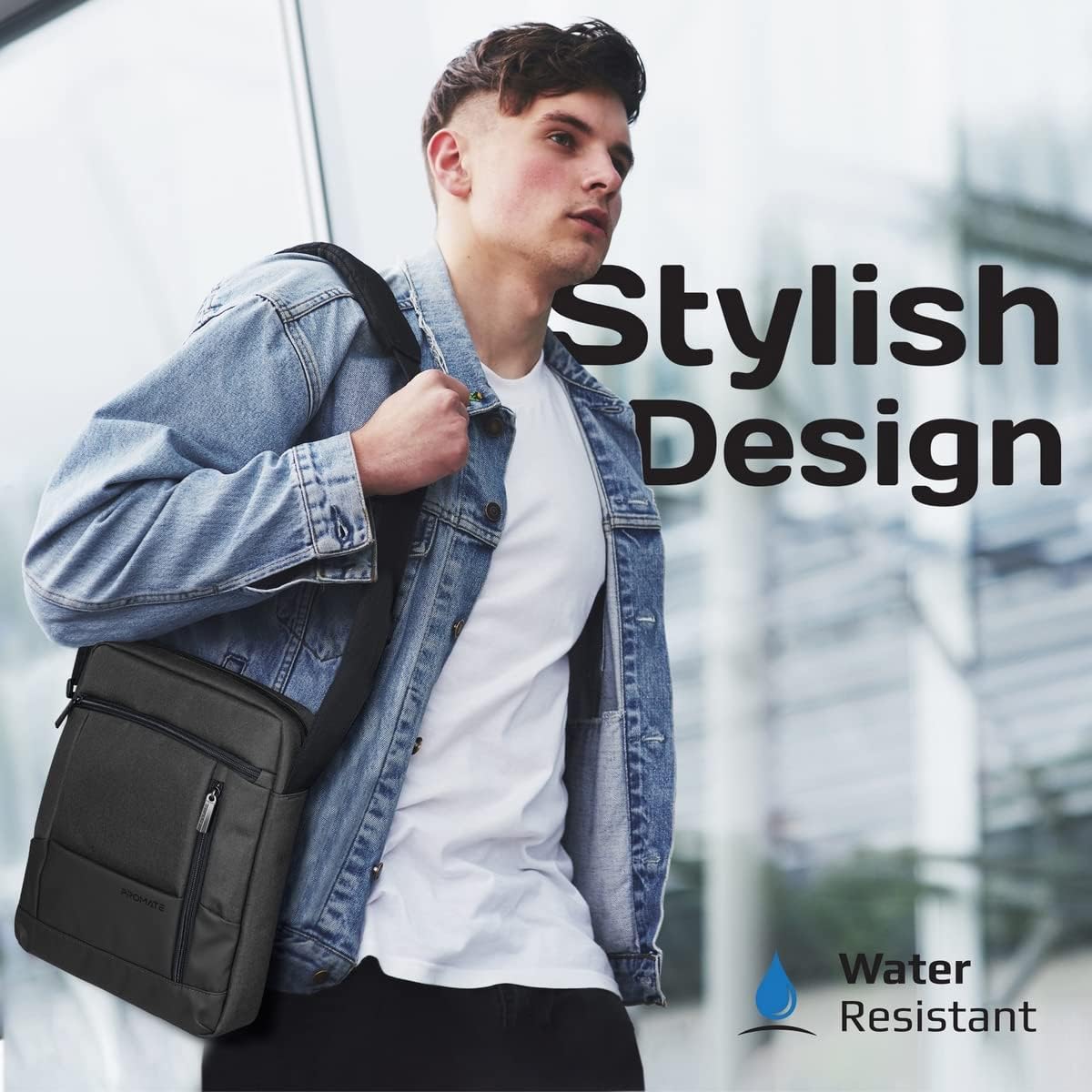 Promate Hand Bag, Premium Lightweight Laptop/Tablet Shoulder Bag with Accessible Front Pocket, Water-Resistance, Sleek Design and Secure Zippers Compatible with 13-inch Tablets, Laptops - الصورة 2