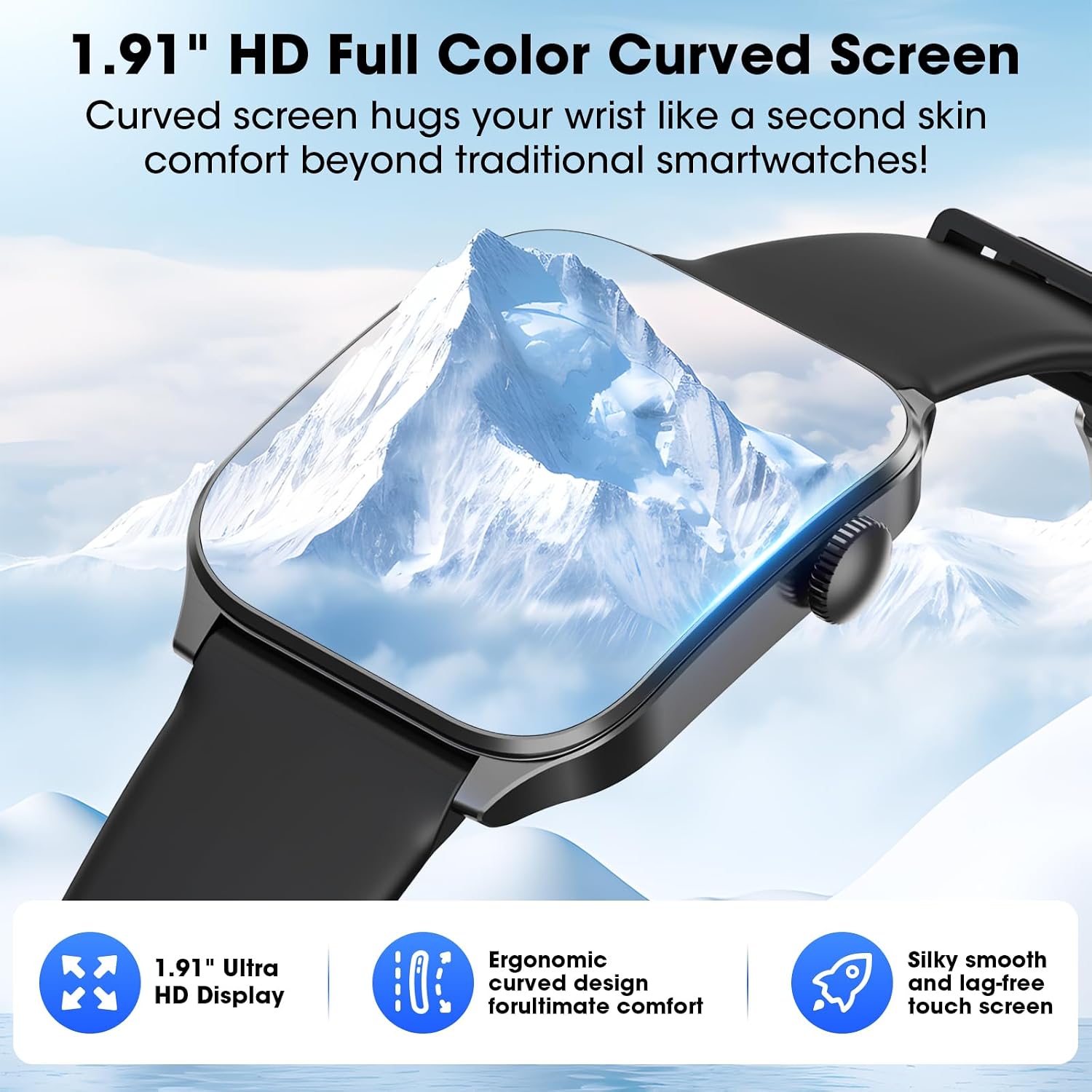 Smart Watch for Men Women Answer/Make Calls,1.91" HD Curved Screen Fitness Watch with Sleep/Heart Rate/SpO2/Stress Monitor,120+ Sport Modes,IP68 Waterproof Smartwatch for iPhone & Android(Black, 1.91) - الصورة 5