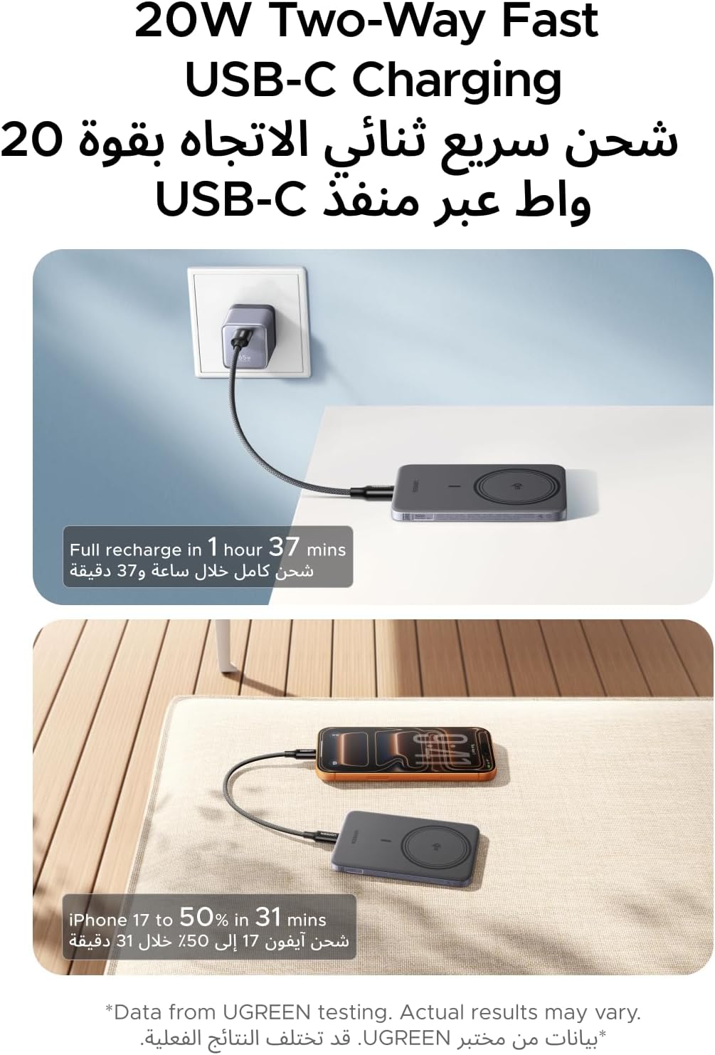 UGREEN MagSafe Power Bank 5000mAh Ultra-Slim Qi2 15W Wireless Charging Grey - الصورة 3