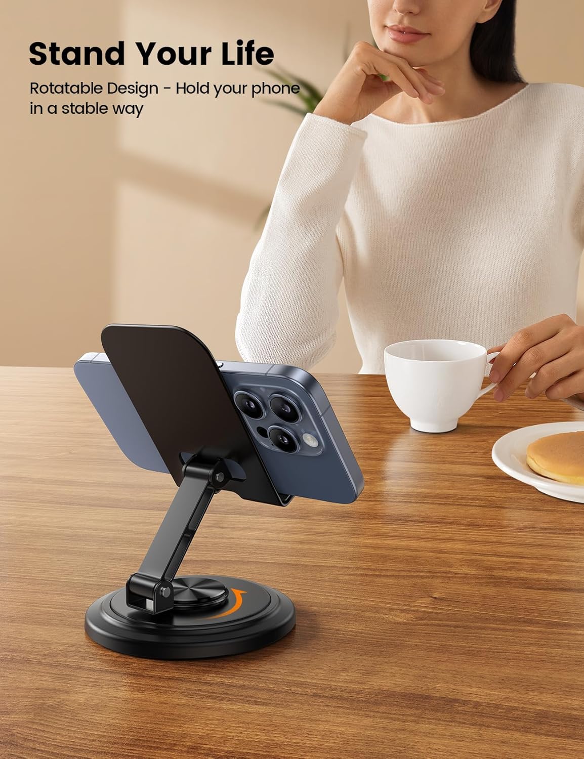Lamicall Adjustable Phone Stand for Desk - 360 Rotating Foldable Cell Phone Holder Desktop Portable Cellphone Stand, Office Desk Accessories - الصورة 2