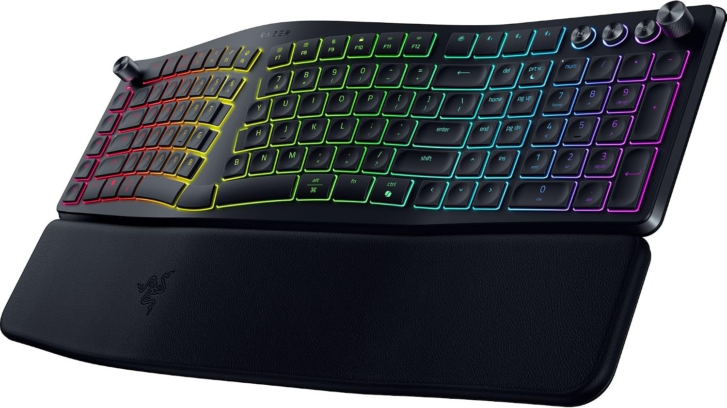 Razer Pro Type Ergo Wireless Split Ergonomic Keyboard, Bluetooth & 2.4GHz, RGB Backlit, Plush Wrist Rest, Command Dial, Multi-Device Productivity Keyboard – Black - الصورة 9