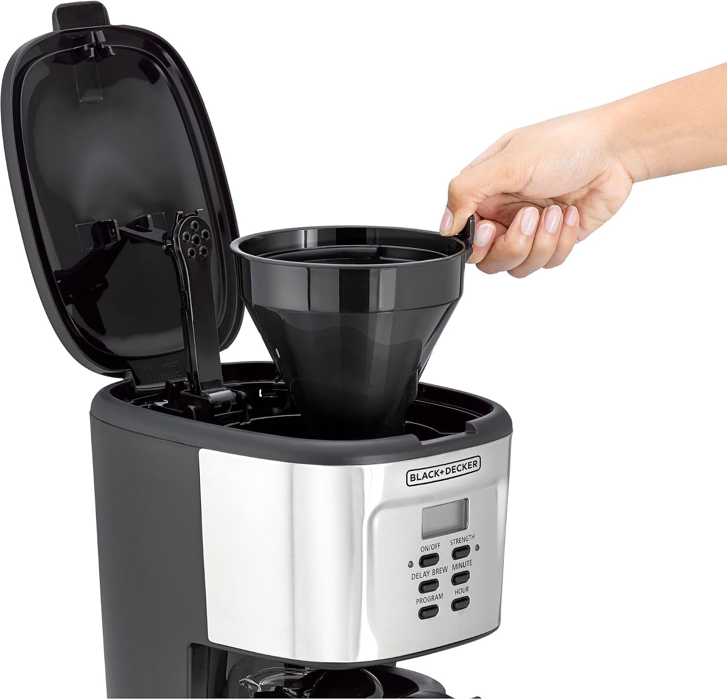 BLACK+DECKER 12-Cup Coffee Maker, 900W Programmable Drip Coffee Machine, 1.5L Glass Carafe, 24-Hour Timer, Keep Warm Function, LCD Display, Auto Shut-Off, Boil Dry Protection, Black - DCM85-B5 - الصورة 4