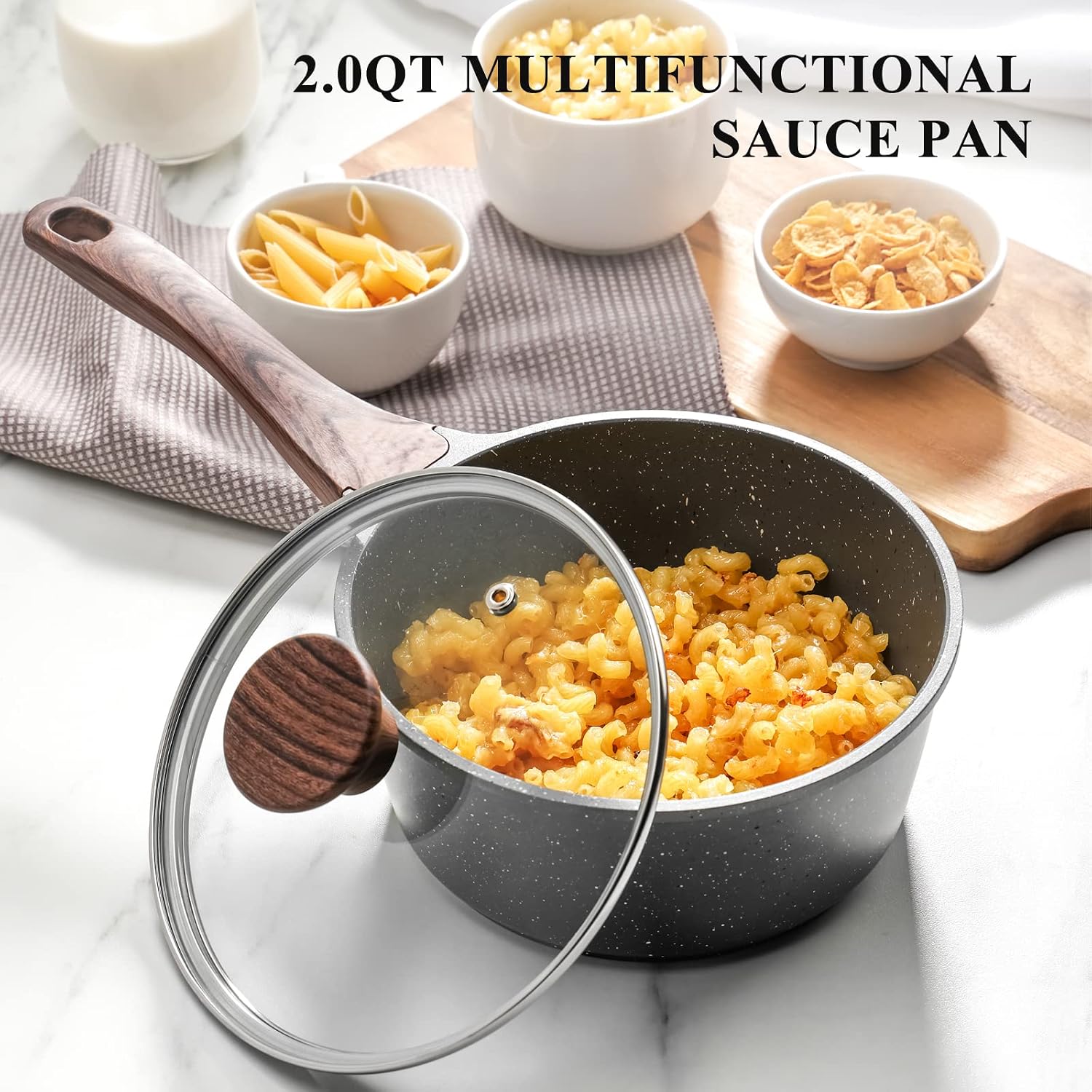 SENSARTE Nonstick Sauce Pan with Lid, 2QT Small Sauce Pot with Swiss Granite Coating, Stay-cool Handle, Multipurpose Handy Little Saucepan, Induction Capable, PFOA Free - الصورة 6