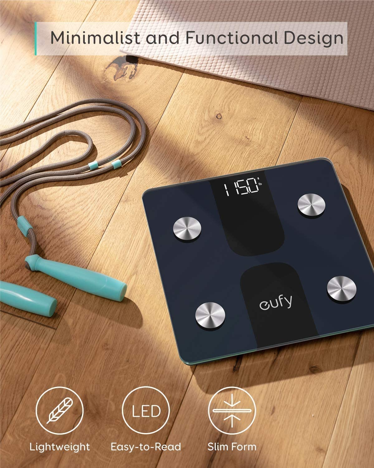 eufy Smart Scale C1 with Bluetooth, Body Fat Scale, Wireless Digital Bathroom Scale, 12 Measurements, Weight/Body Fat/BMI, Fitness Body Composition Analysis, Black, lbs/kg. - الصورة 4