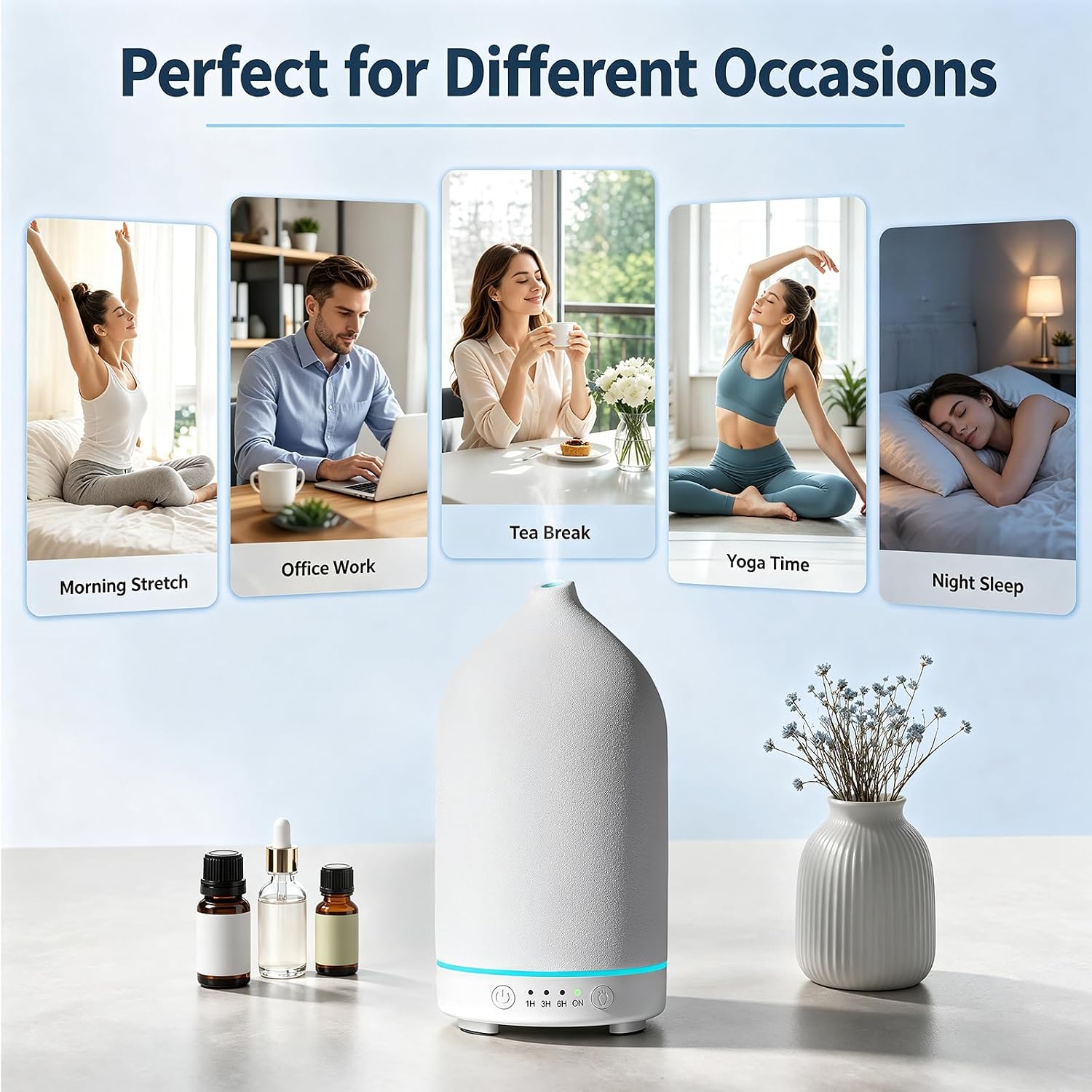 Gooamp Ceramic Essential Oil Diffuser for Home Bedroom 200ML Humidifier - الصورة 6
