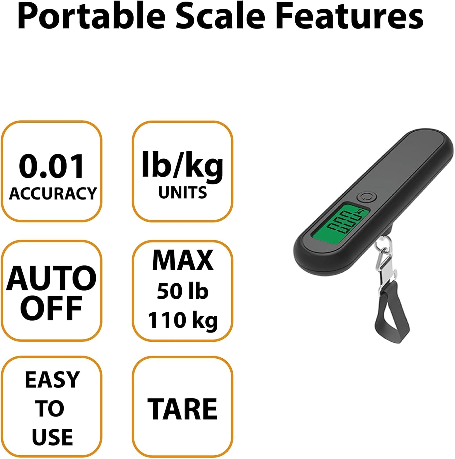 Portable Digital Luggage Scale, Hanging Travel Baggage Scale, Lightweight Handheld Suitcase Weight Scale with Backlit LCD Display, 110 Lb Capacity, Black - الصورة 6