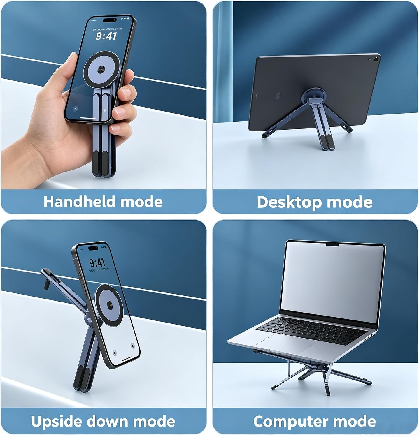 Adjustable Laptop Stand, 3-in-1 Magnetic Foldable Stand for Laptop, Tablet & Phone, Portable Aluminum Laptop Riser with Multi-Angle Support for Desk, Home & Travel (Grey) - الصورة 5