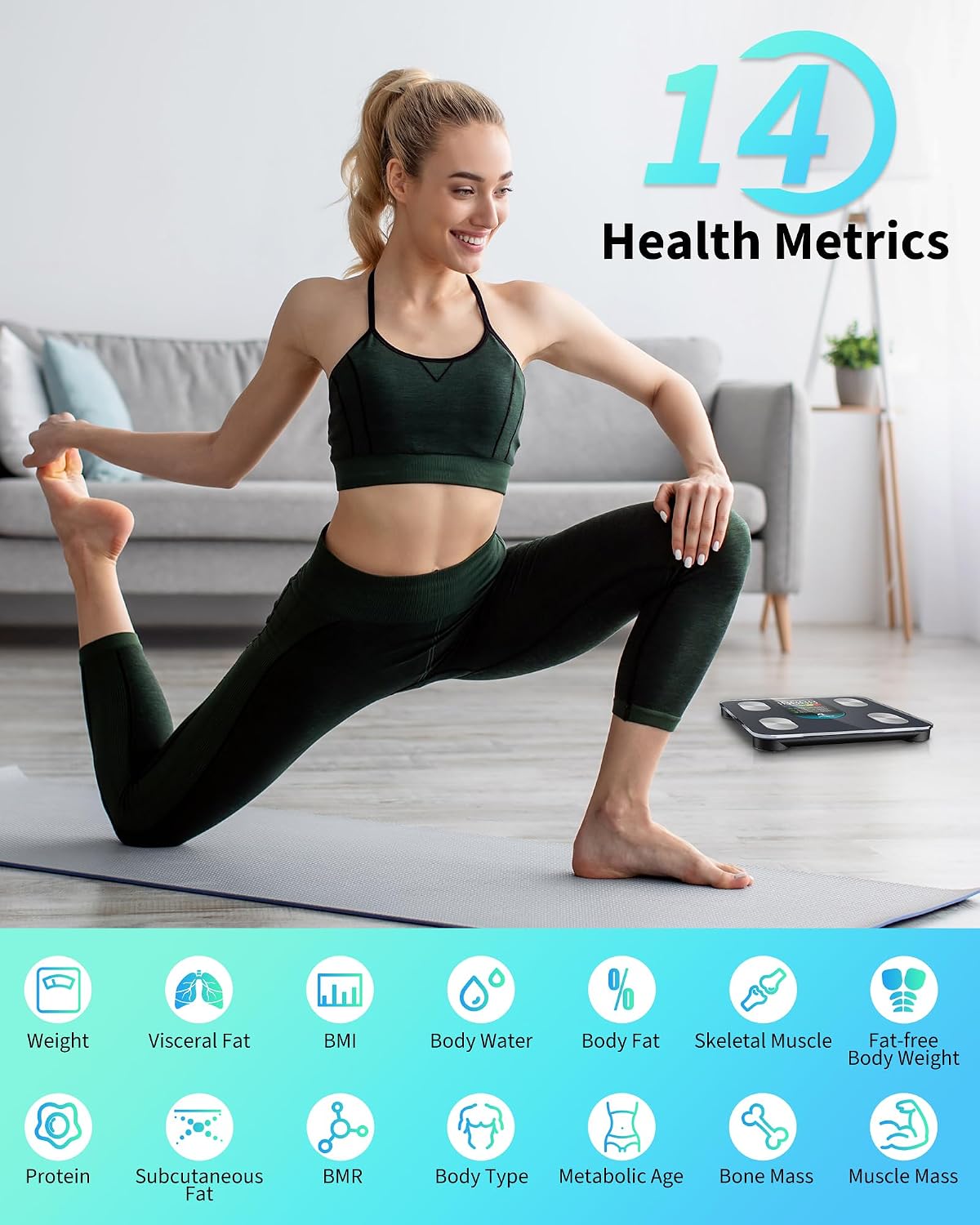 Arboleaf Smart Scale for Body Weight and Fat, 14 Metrics in App, Black - الصورة 3