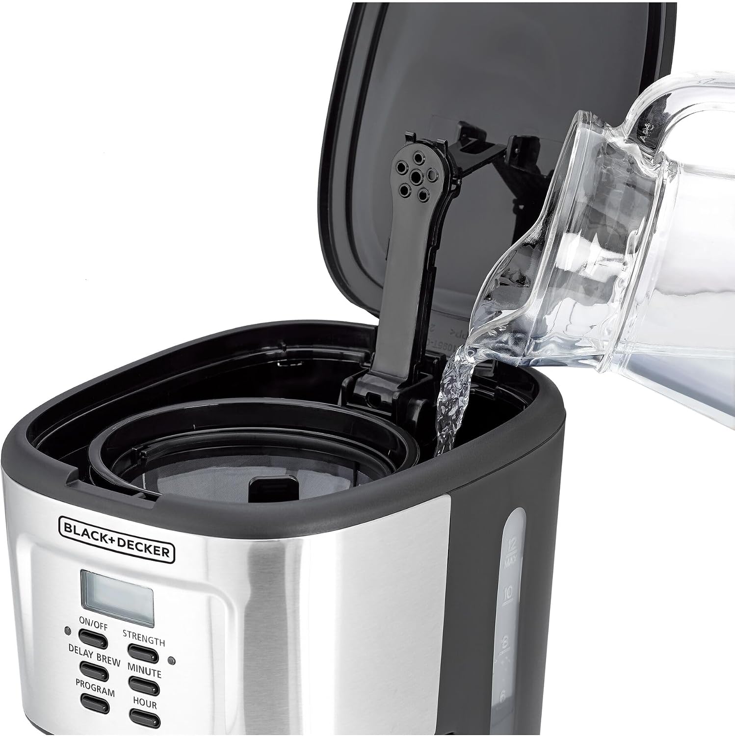 BLACK+DECKER 12-Cup Coffee Maker, 900W Programmable Drip Coffee Machine, 1.5L Glass Carafe, 24-Hour Timer, Keep Warm Function, LCD Display, Auto Shut-Off, Boil Dry Protection, Black - DCM85-B5 - الصورة 5