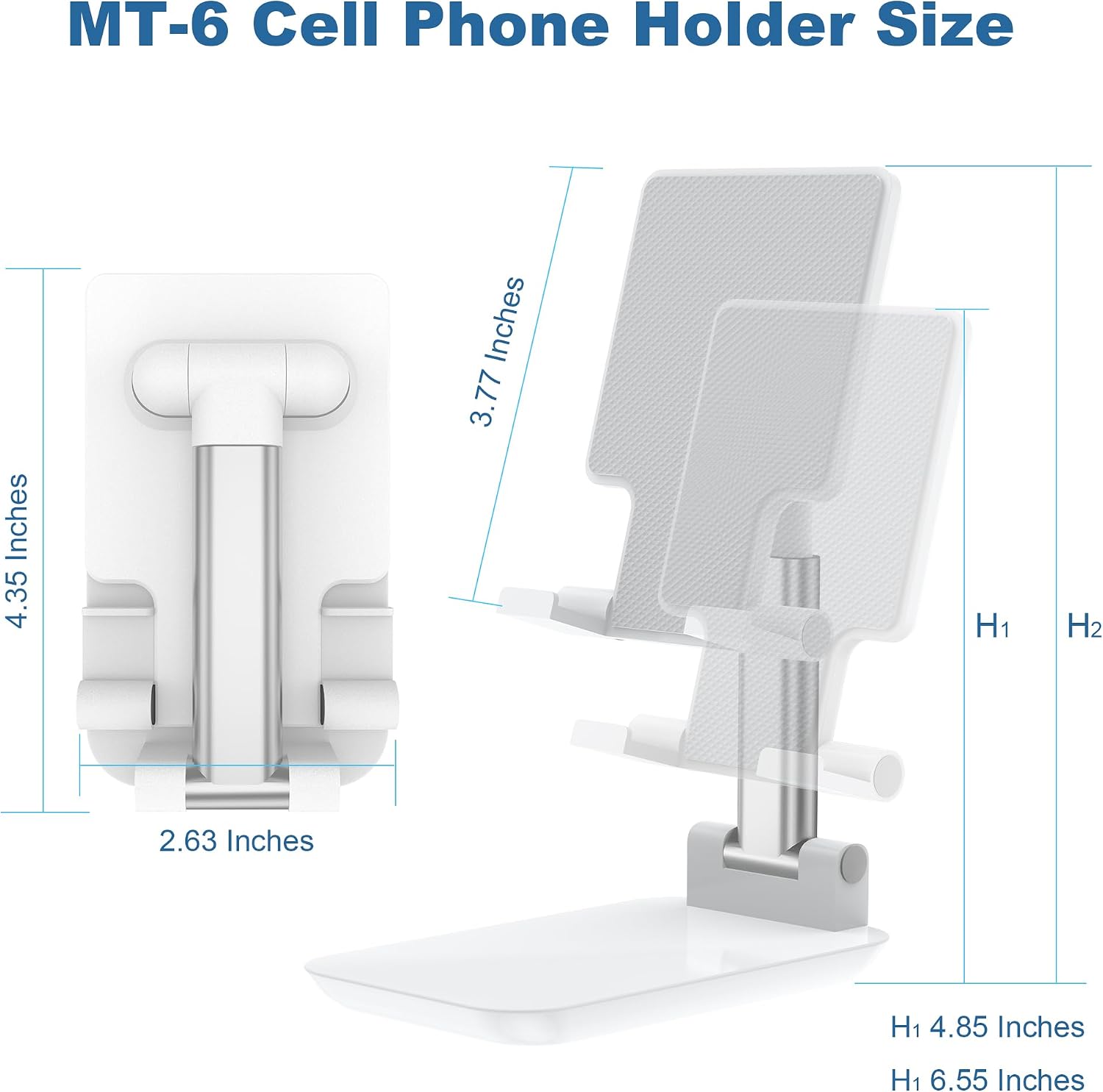 Cell Phone Stand,Adjustable Angle Height Phone Stand for Desk,Fully Foldable/Portable Phone Holder with Silicon Pad for iPhone 16/15/14/13/12/Smartphones,All Mobile Phones (White) - الصورة 3