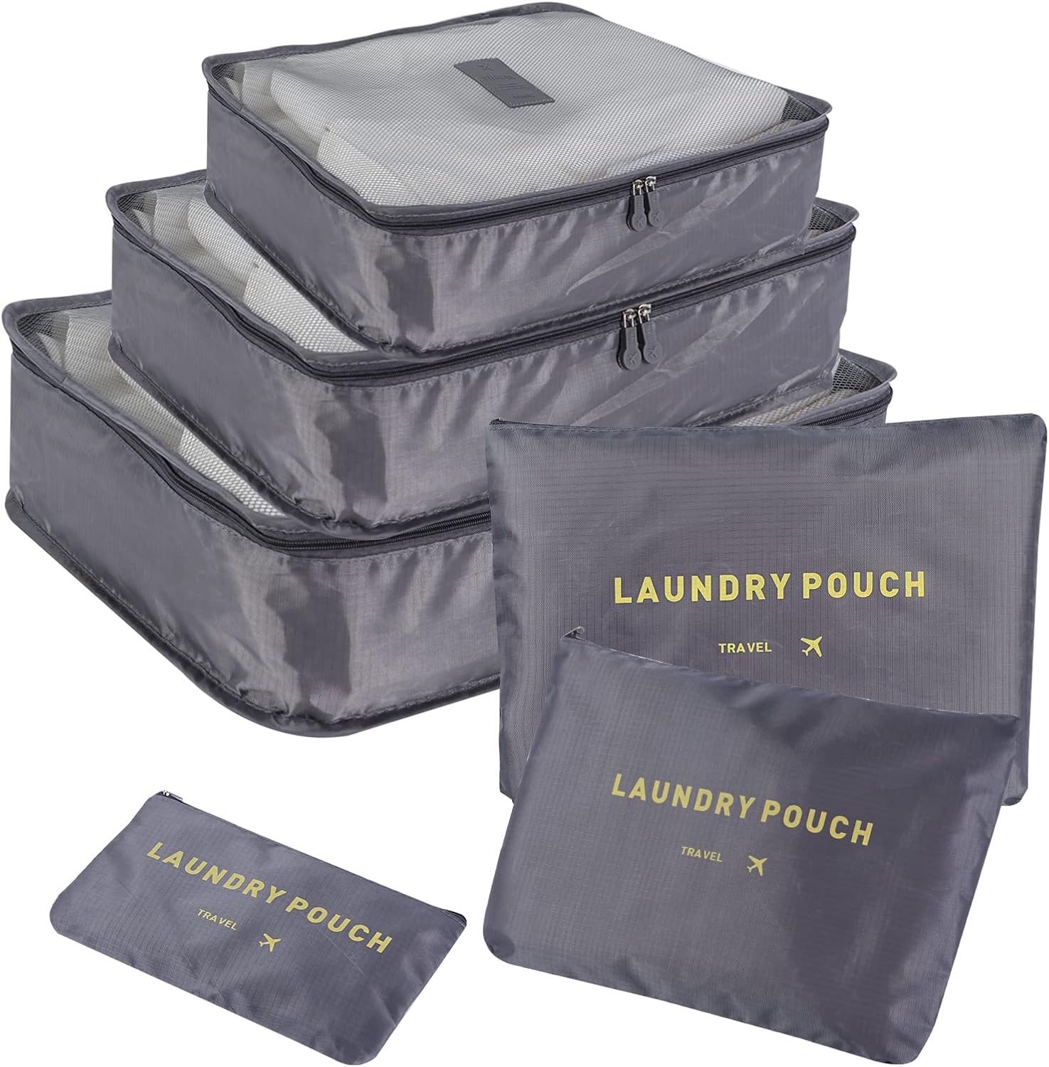 SKY-TOUCH 6Pcs SET Travel Luggage Organizer Packing Cubes Set Storage Bag Waterproof Laundry Bag Traveling Accessories - Grey