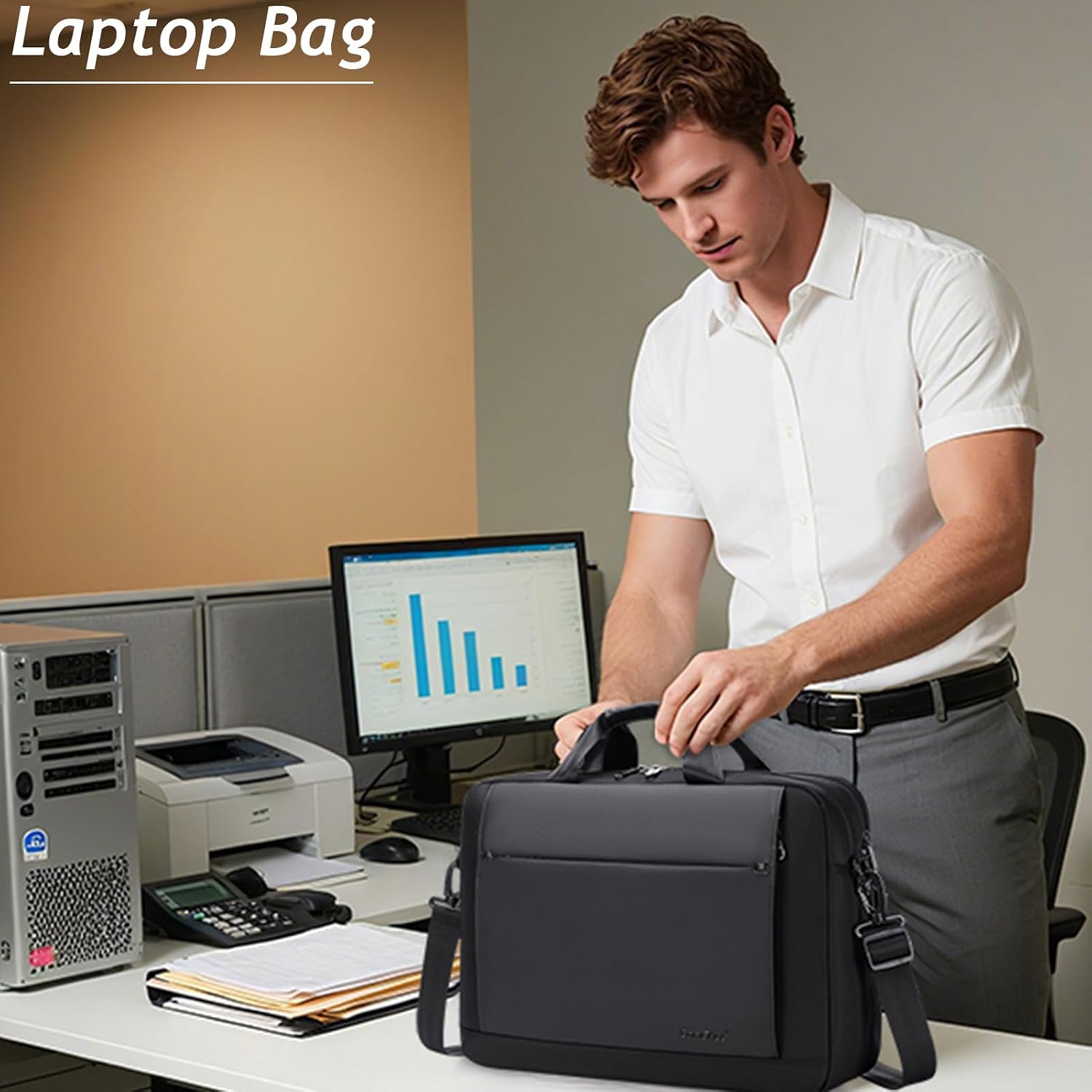 Qiccijoo Laptop Bag for Men Women Premium Laptop Briefcase Fits Up to 15.6 Inch Laptop Shoulder Messenger Bag with Strap Carry On Laptop Case Computer Bag for Travel/Business/School-Black - الصورة 4