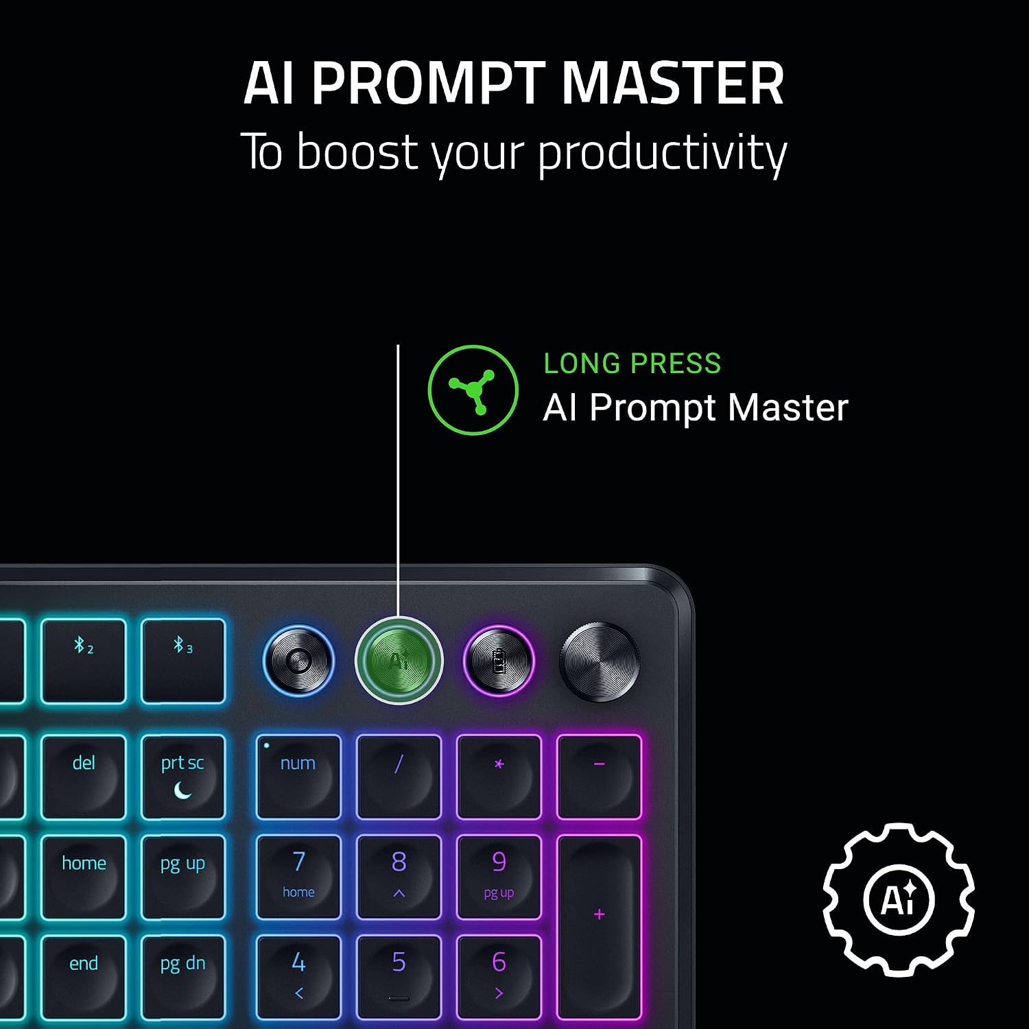 Razer Pro Type Ergo Wireless Split Ergonomic Keyboard, Bluetooth & 2.4GHz, RGB Backlit, Plush Wrist Rest, Command Dial, Multi-Device Productivity Keyboard – Black - الصورة 5