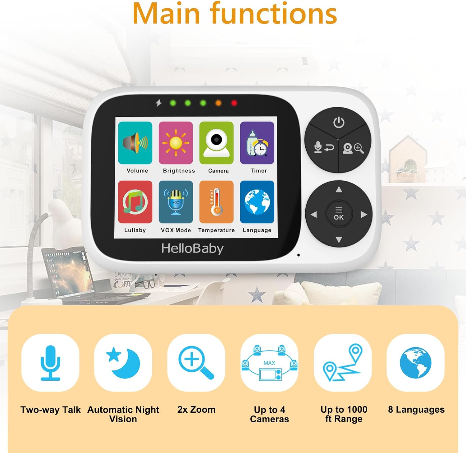HelloBaby Baby Monitor with Camera and Audio, 3.2" Baby Camera Monitor - الصورة 4