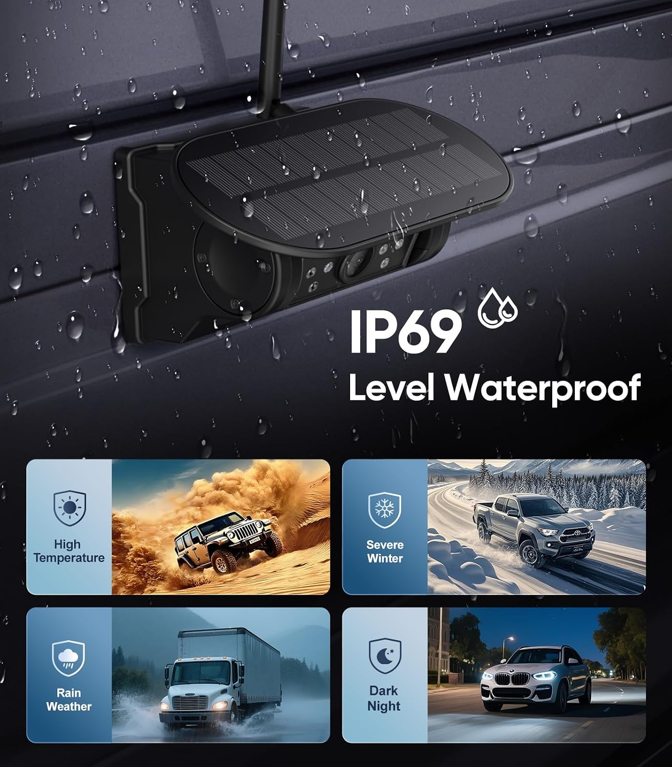 7" Portable 1080P Solar Wireless Car Backup Camera Dash Cam with Monitor - الصورة 6