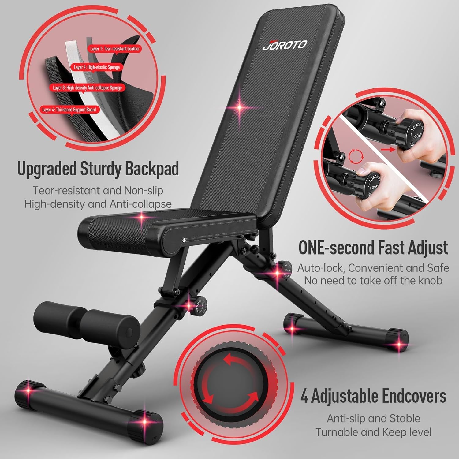 JOROTO Adjustable Weight Bench, Full Body Workout Strength Training Bench Press Foldable Incline Decline Bench Sit Up Exercise Equipment for Home Gym 700lbs/800lbs/1000lbs - الصورة 5