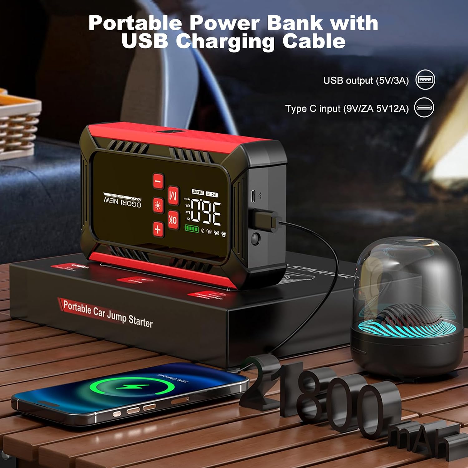7000A Jump Starter with Air Compressor, 21800mAh Car Battery Jump Starter (All Gas/16.0L Diesel) with 150PSI Auto-Shutoff Tire Inflator, 12V Portable Jump Box with Booster, Jumper Cables - الصورة 4