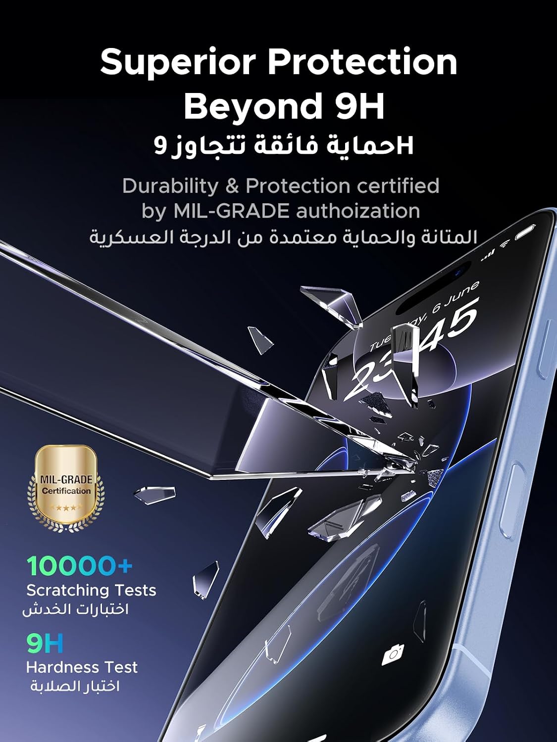 UGREEN 2 Pack for iPhone 17/16 Pro Screen Protector Tempered Glass Clear - الصورة 5