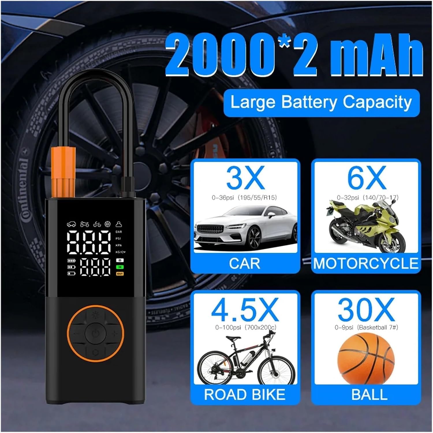 ALMEKAQUZ Mini Car Air Compressor 12V 150PS,Portable Car Tire Inflator,Smart Digital Inflatable Pump Compatible with LED Light for Car Bicycle Boat Air Pump Pool Floats and Vacuum Bags(Black) - الصورة 6