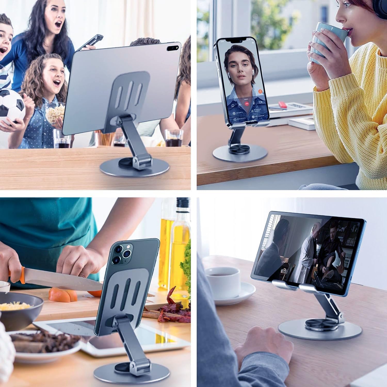MOMENT Mobile Phone Tablet Stand for Desk, Aluminum Metal Foldable Desktop Cell Phone Holder Adjustable with 360° Rotation Universal for Smartphones, iPad, Tablets up to 13 Inches - الصورة 5