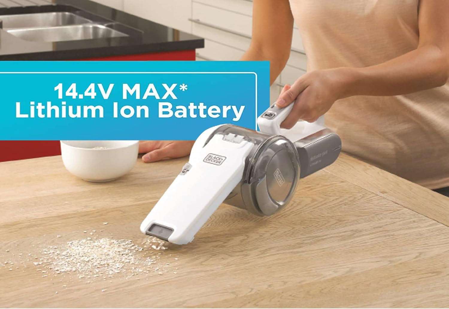 BLACK+DECKER Cordless Handheld Vacuum Cleaner, 14.4V 1.5Ah Li-Ion, 27.5 Air Watts, Pivoting Nozzle, Compact Cordless Vacuum, Ideal for Home & Car, Easy Storage, Champagne/White - PV1420L-B5 - الصورة 3