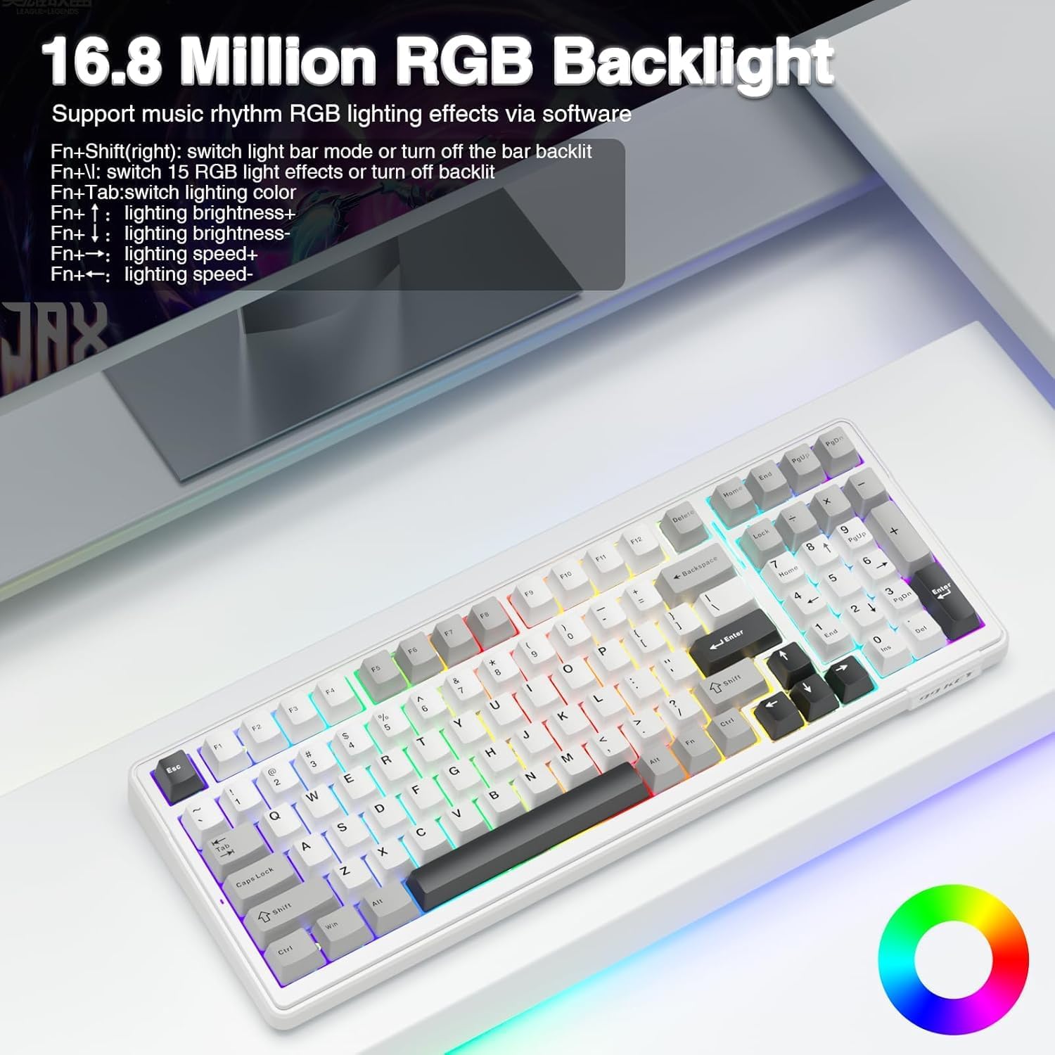 AULA F99 Wireless Mechanical Keyboard, Custom Computer Keyboard, Tri-Mode Bluetooth 5.0/2.4GHz/USB-C Cute Creamy Gaming Keyboards with Number Pad, RGB Backlit Media Knob Programmable Keybaord for PC - الصورة 4