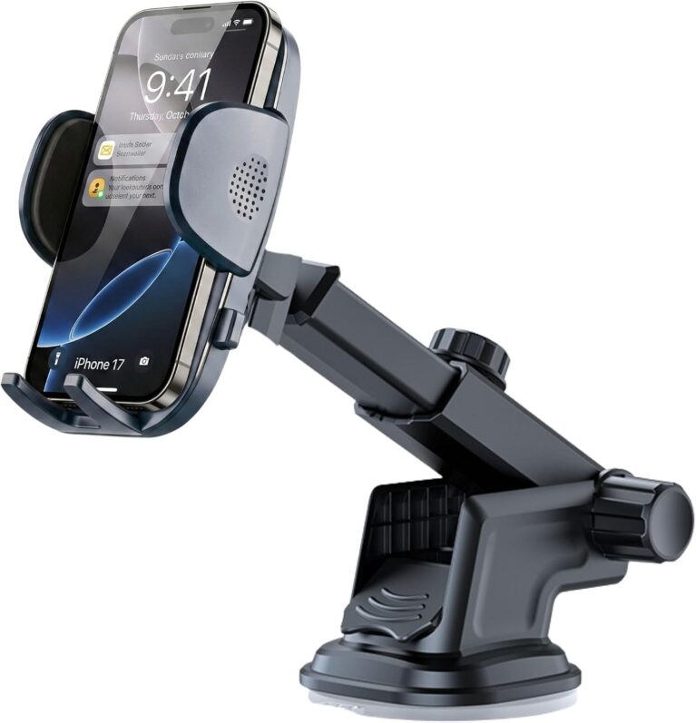 Car Phone Holder Air Conditioner Phone Mount, Metal Clip, Car Accessories, Compatible with iPhone, Samsung, Android and All Smartphones (Air Vent, Auto Lock Clip)
