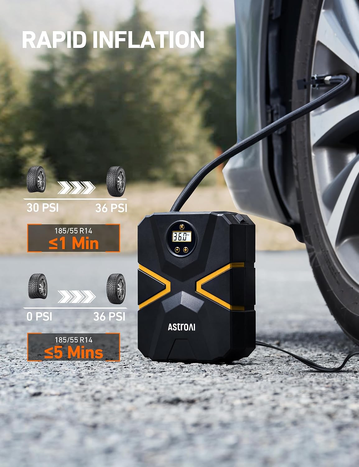 AstroAI Tire Inflator Air Compressor 12V DC Digital Car Air pump 150 PSI - الصورة 3