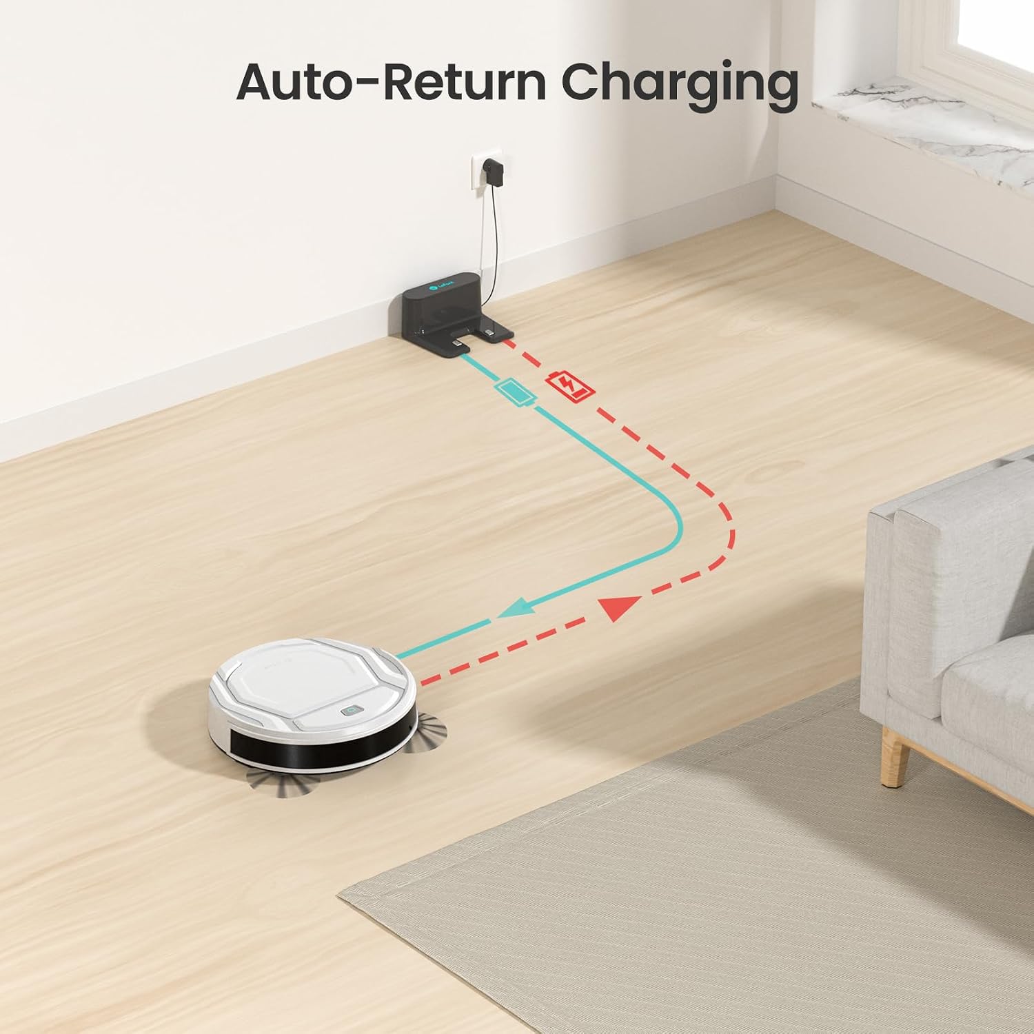 Lefant Robot Vacuum Cleaner, Strong 2200Pa Suction, 120 Mins Runtime, App/Alexa Control, Super Thin, Self-Charging Robotic Vacuum, Ideal for Pet Hair Hard Floor Low Pile Carpet (M210) - الصورة 8