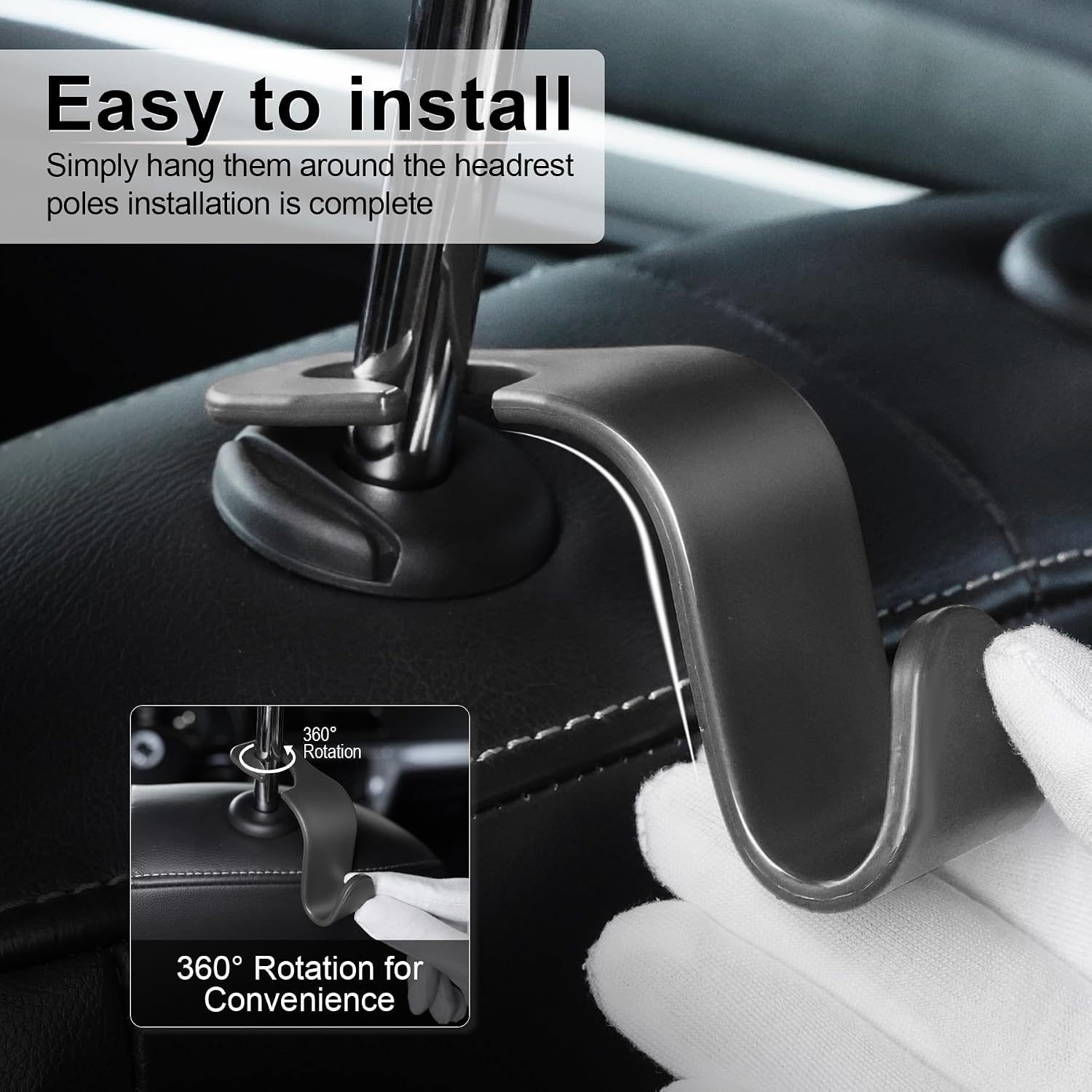 Car Seat Headrest Hooks, Car Hook Hangers Storage Organizer Interior Accessories for Purse Coats Umbrellas Grocery Bags Handbag, 4-Pack - الصورة 4